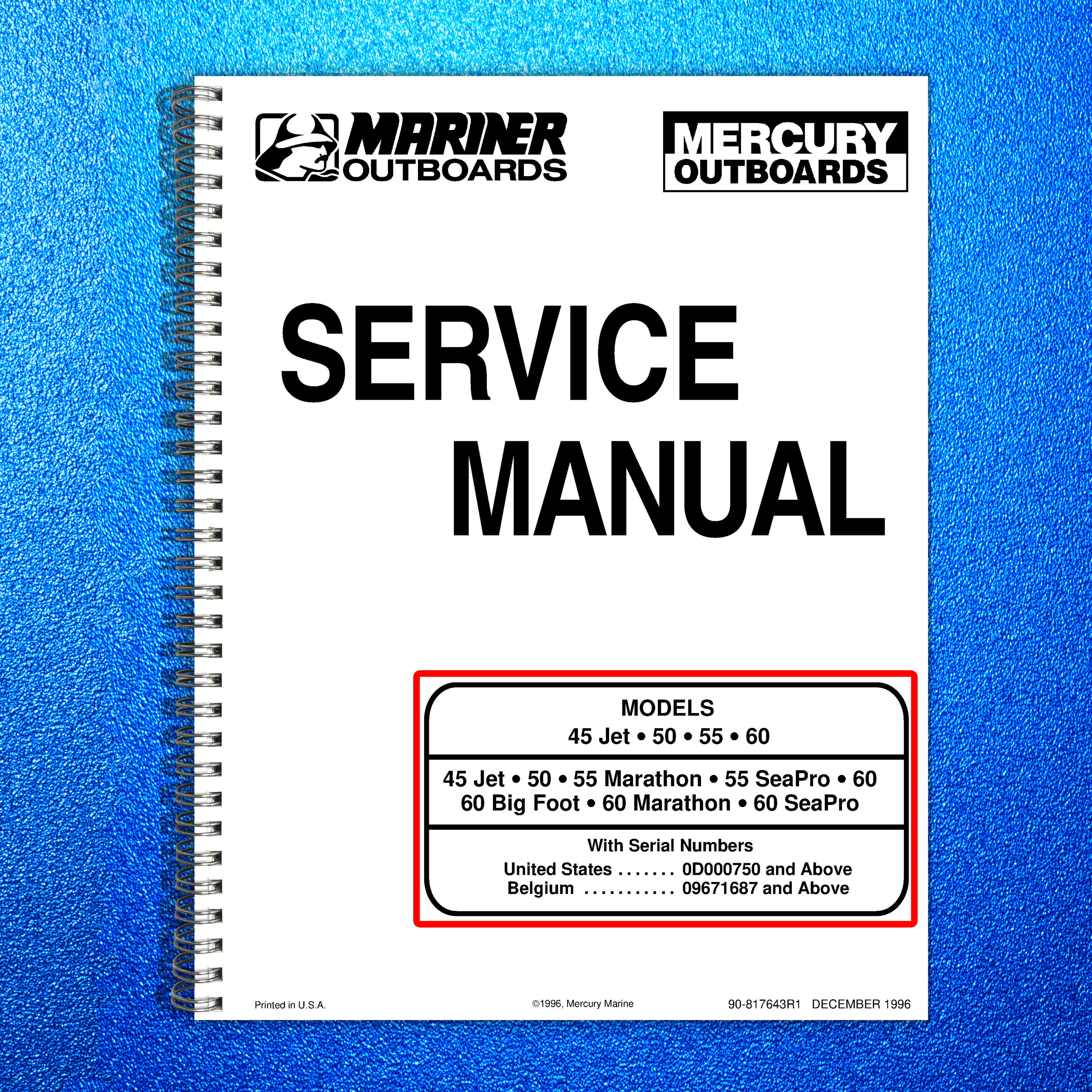 MERCURY Mariner Outboard 45 50 55 60 Jet Marathon SeaPro Big Foot Service Manual