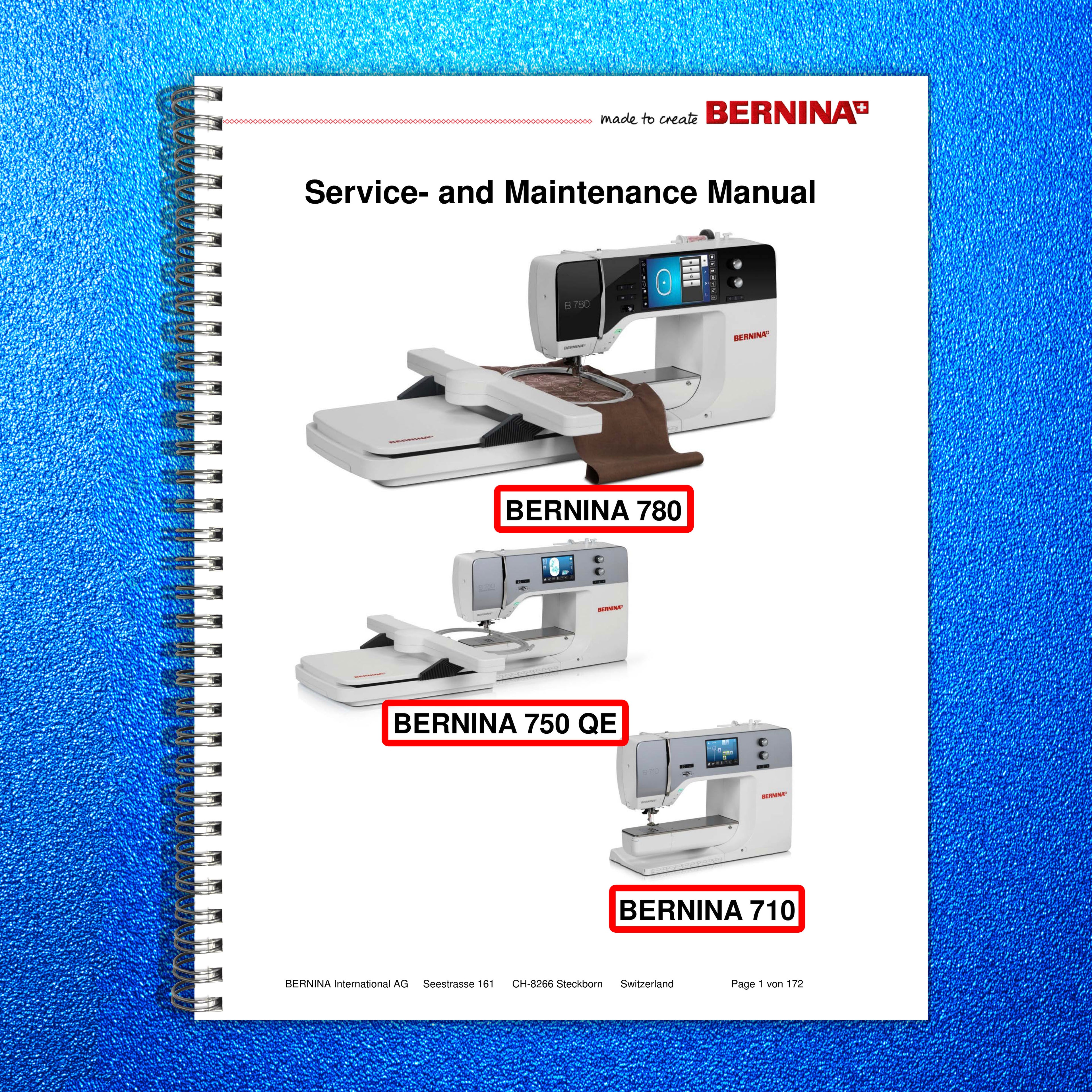 BERNINA 710 750QE 780 Service And Maintenance Manual - WIRE BOUND - TOUGH COVERS