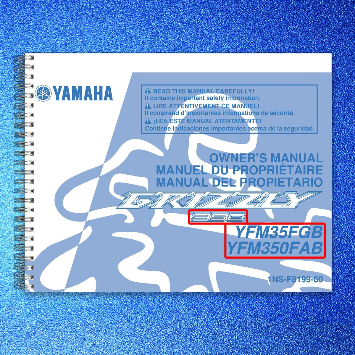 YAMAHA YFM35FGB YFM350FAB Grizzly 350 Owners Manual 2012 - WIRE BOUND - COVERS