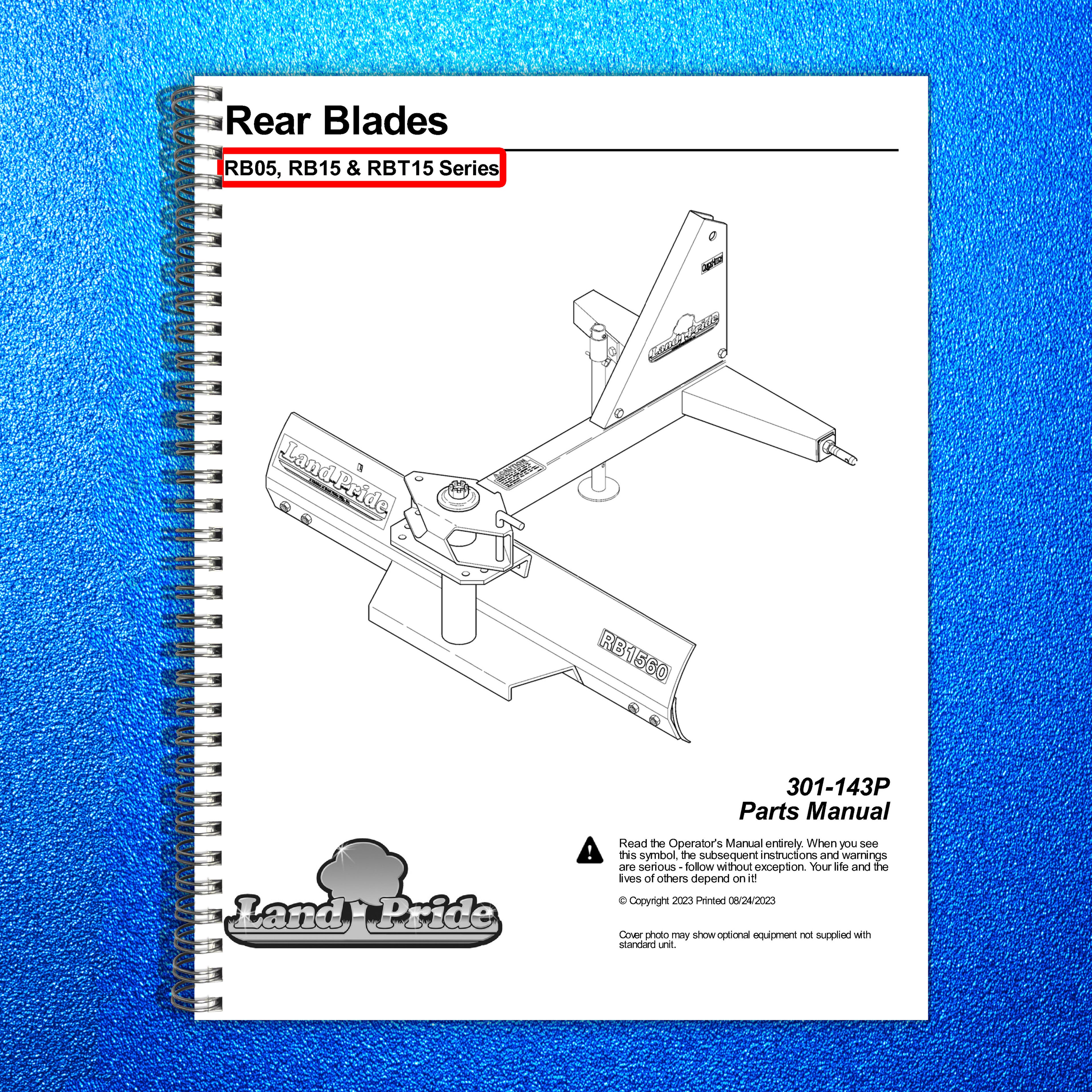 LAND PRIDE RB05 Series Rear Blades Parts Manual 2023 - WIRE BOUND - TOUGH COVERS