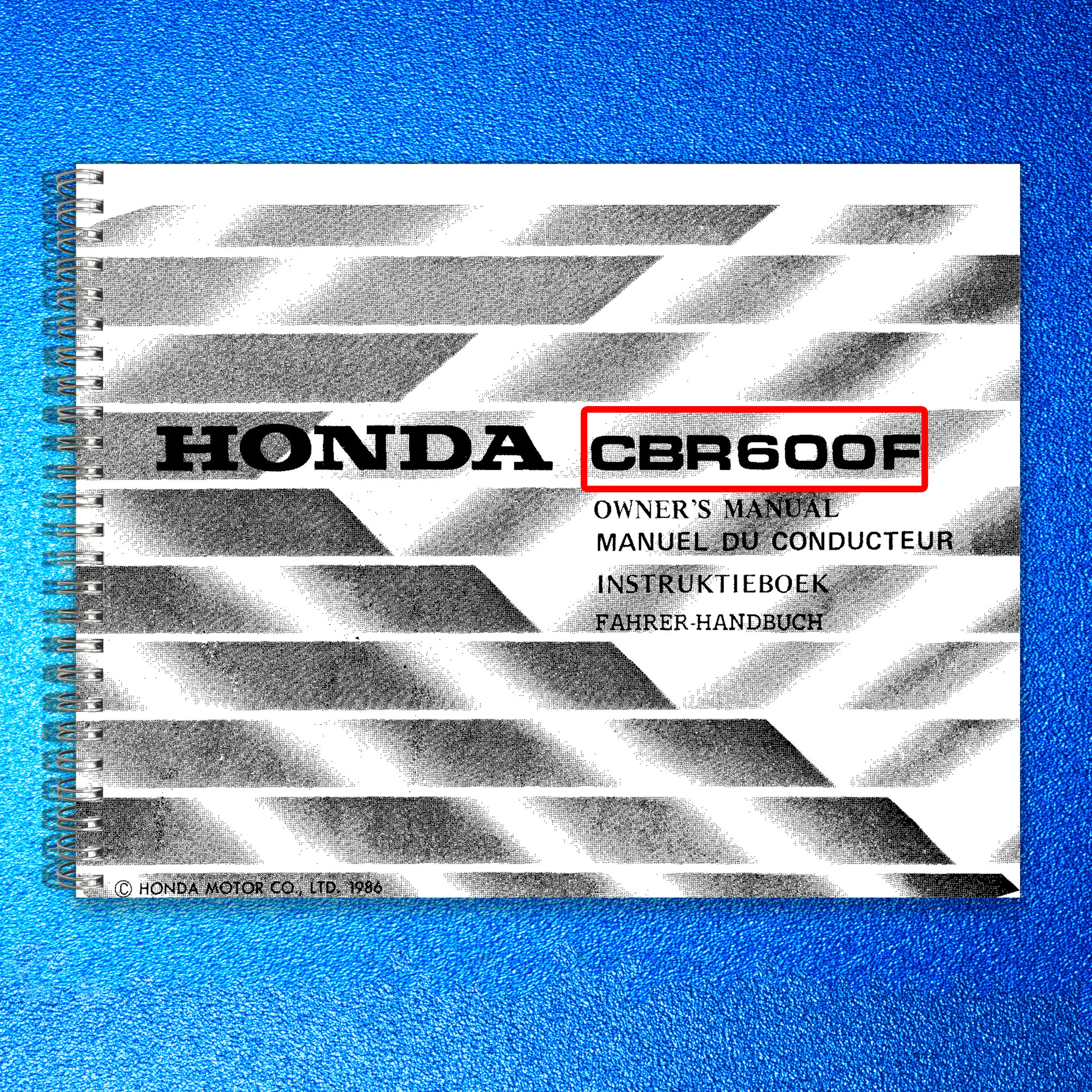 HONDA CBR600F Motorcycle Owners Manual 1986 - BOUND - COVERS - XL FOLDOUT PAGES