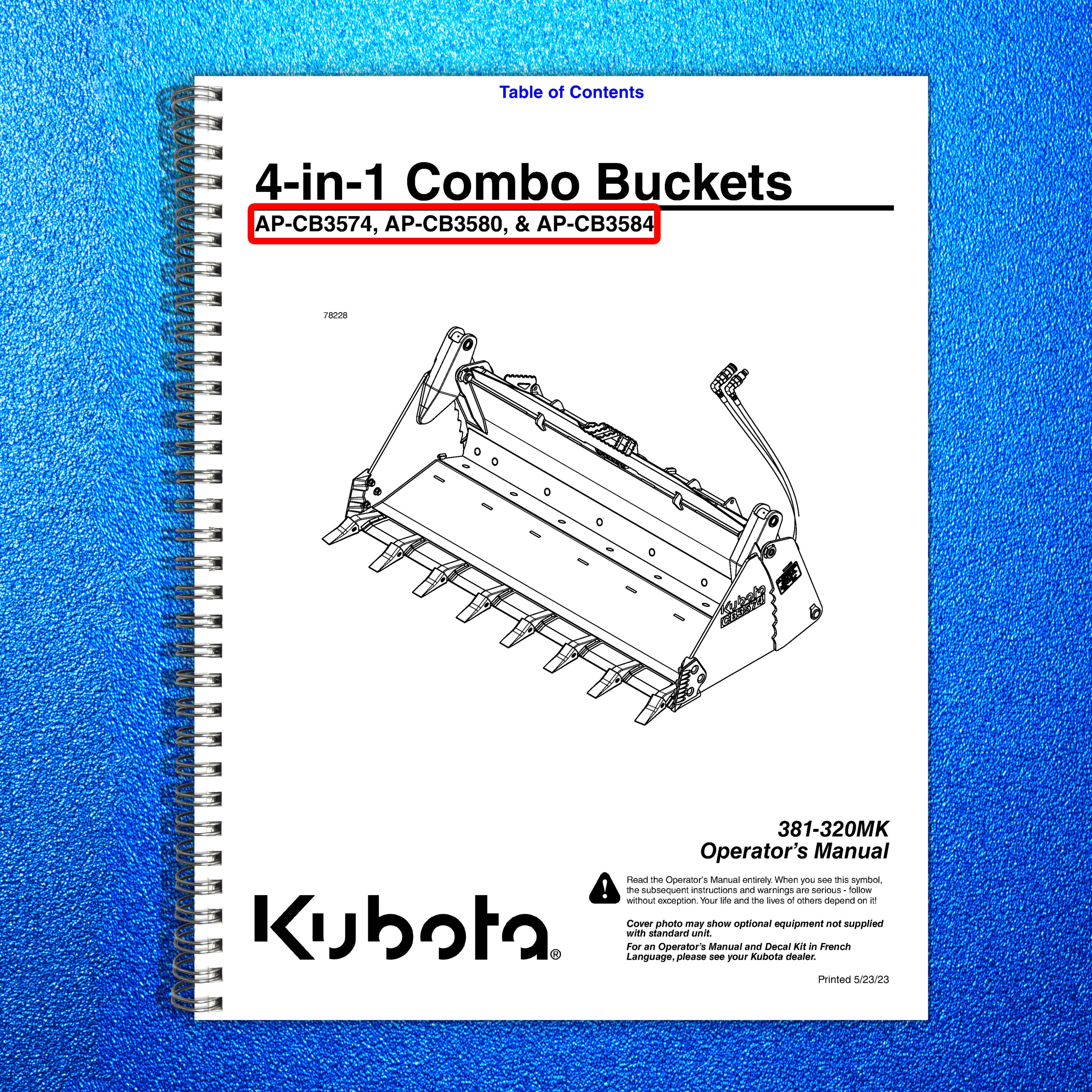 LAND PRIDE CB35 Series Combination Bucket Operators Manual - WIRE BOUND - COVERS