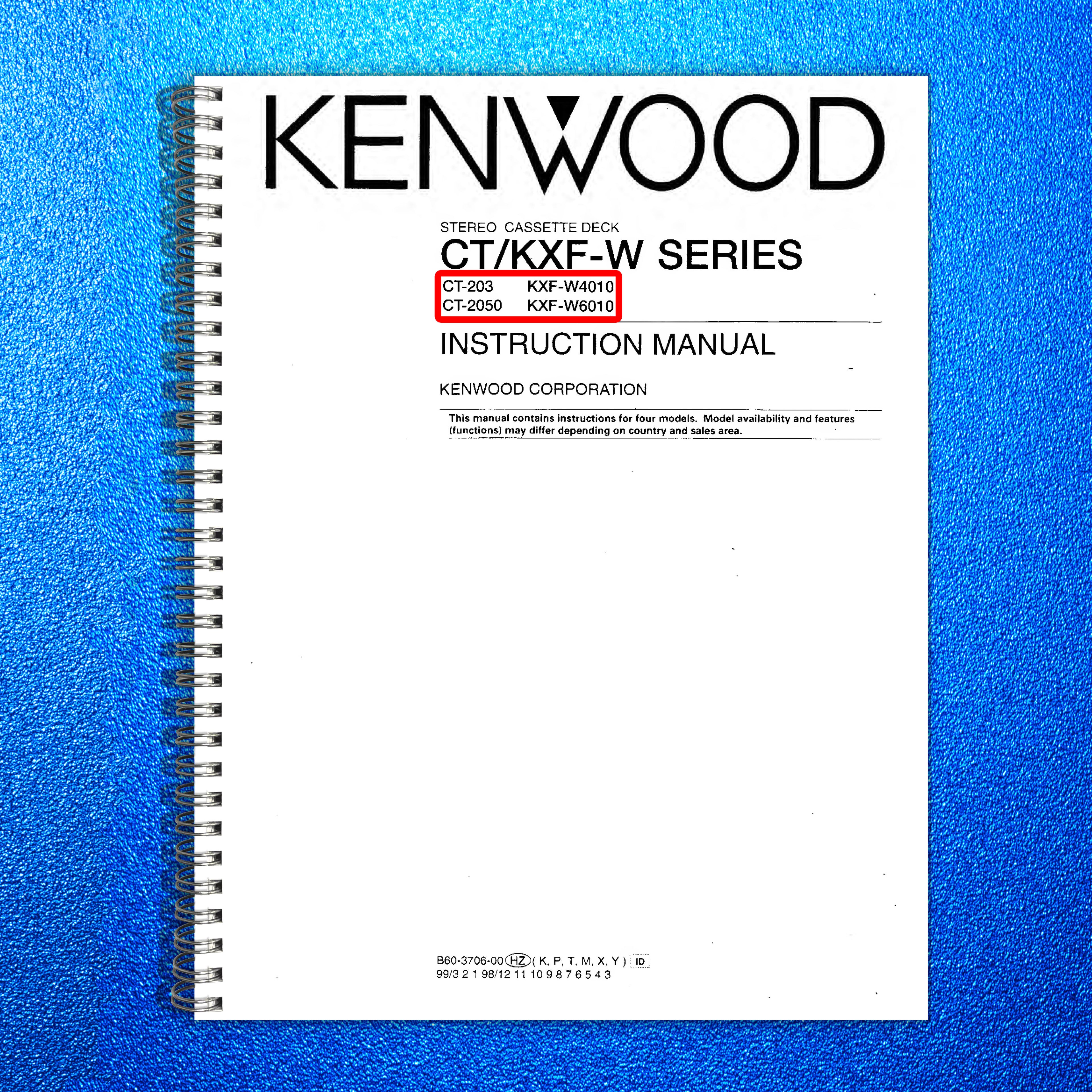 KENWOOD CT-203 2050 KXF-W4010 6010 Stereo Cassette Deck Instruction Manual