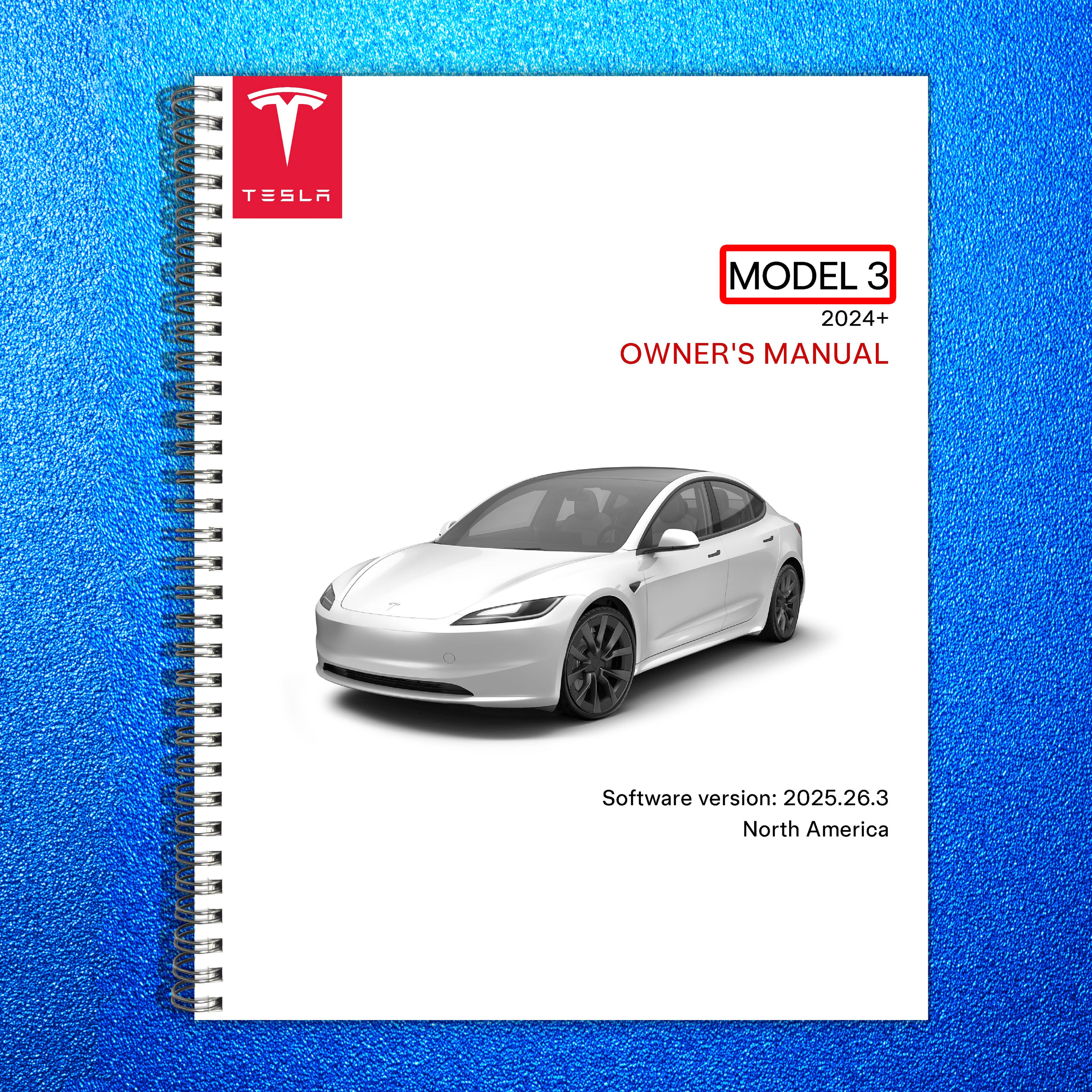 TESLA Model 3 2025 Owners Manual - STEEL WIRE BOUND - PROTECTIVE COVERS