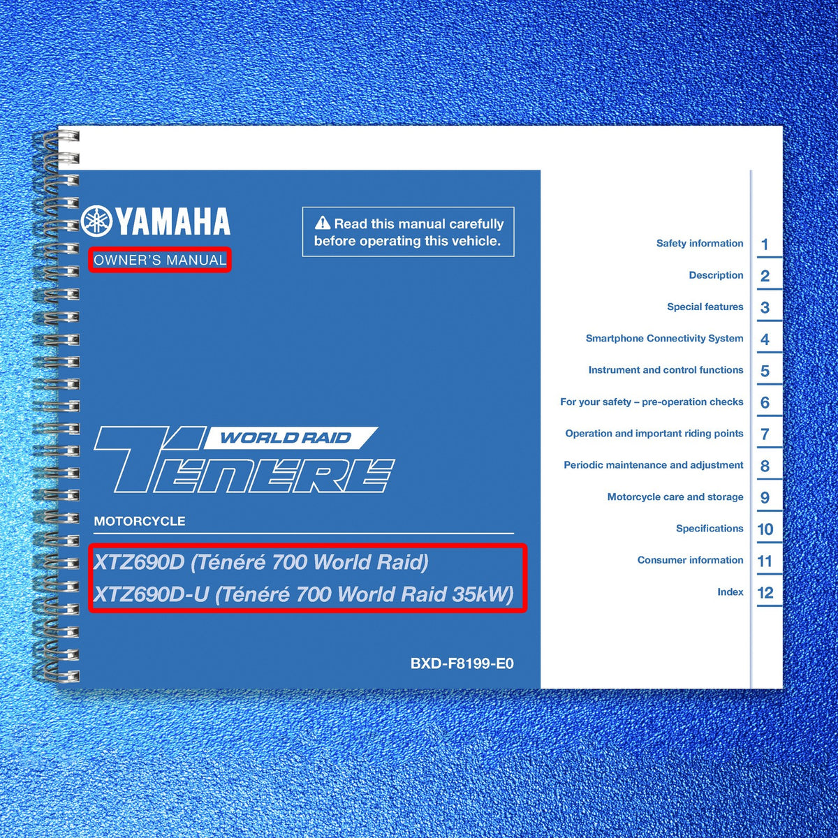 YAMAHA Tenere 700 World Raid Motorcycle Owners Manual 2026 - WIRE BOUND - COVERS
