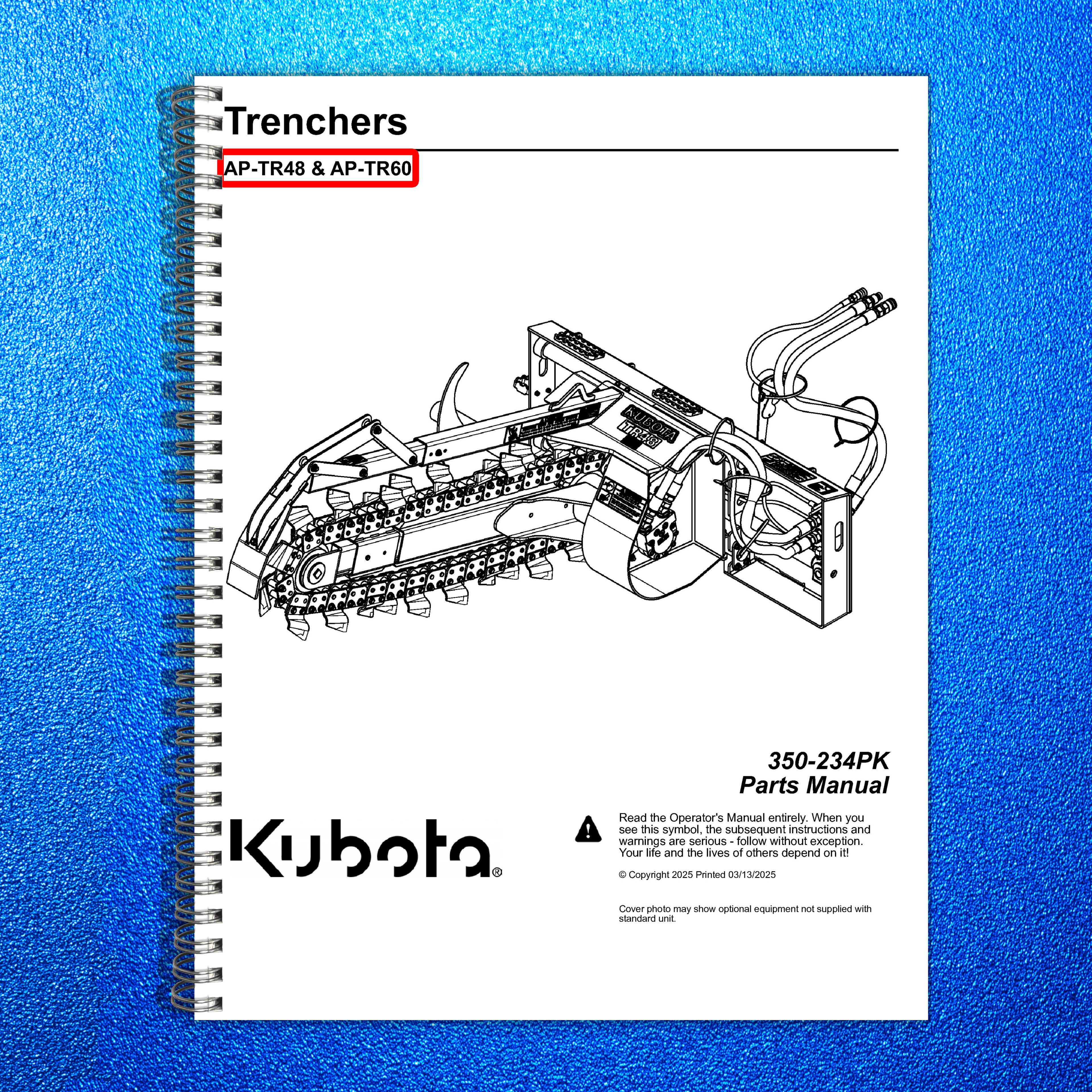 LAND PRIDE TR Series Trenchers Parts Manual 2025 - WIRE BOUND - TOUGH COVERS