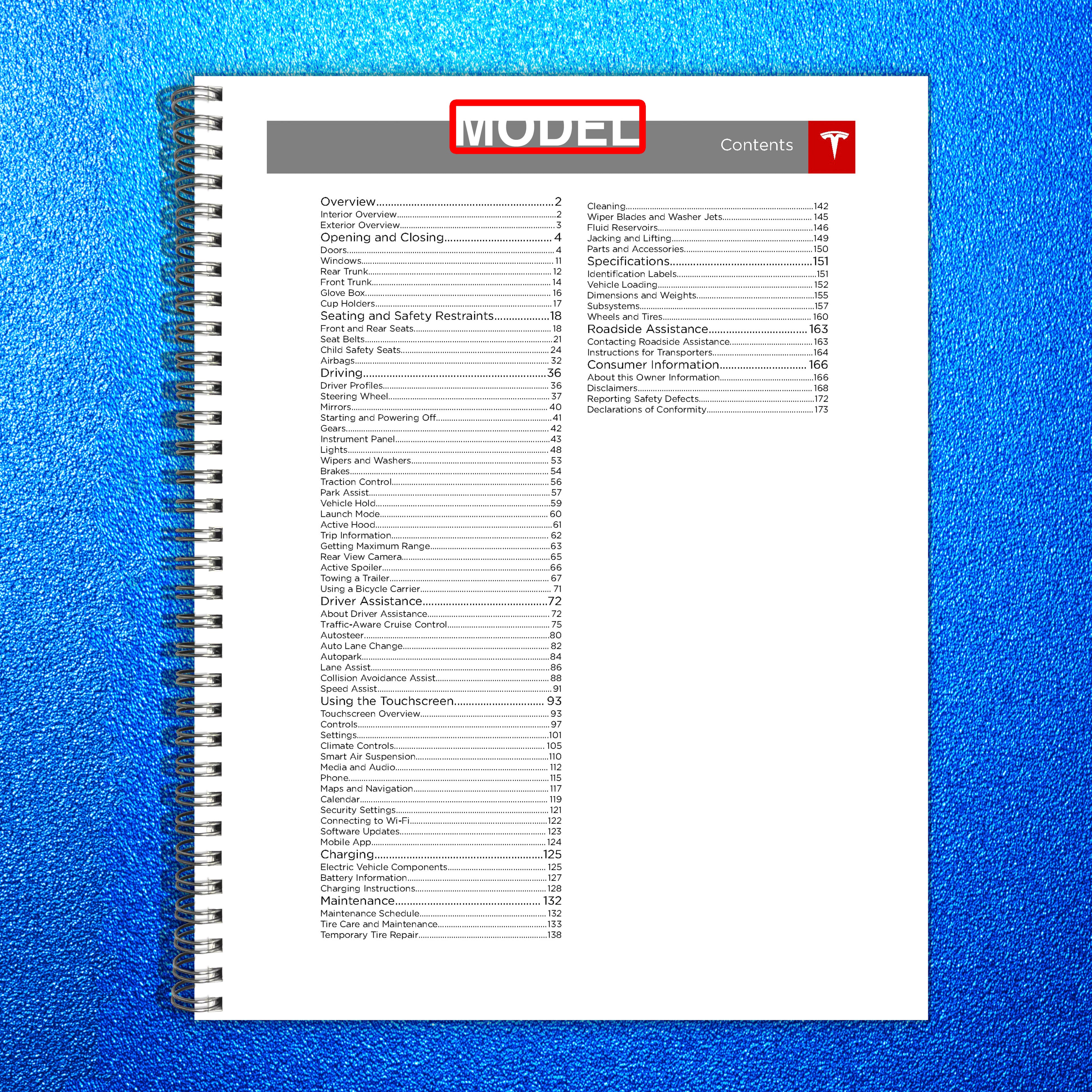 TESLA Model X Owners Manual 2016 - STEEL WIRE BOUND - PROTECTIVE COVERS