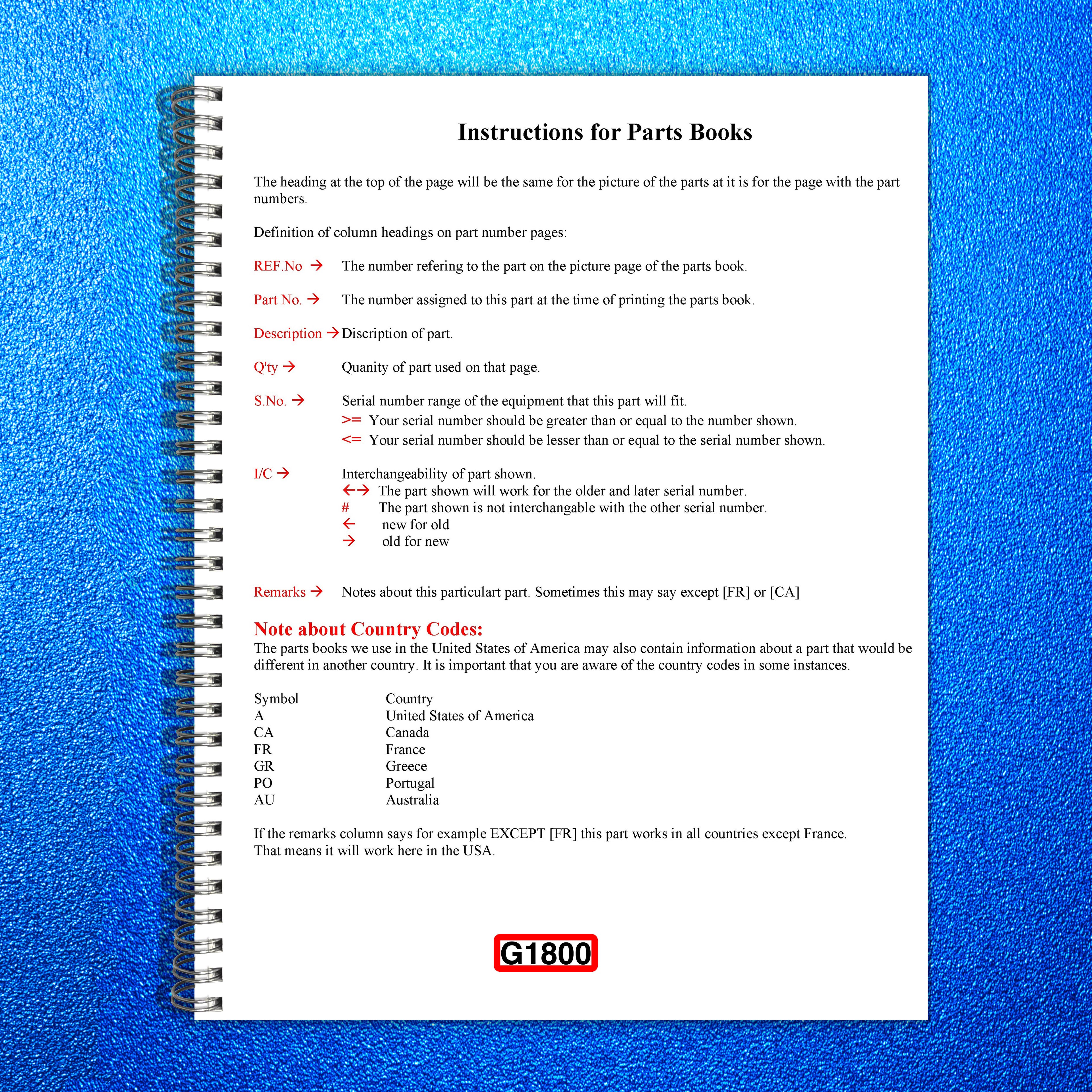KUBOTA G1800 Parts Manual - STEEL WIRE BOUND - PROTECTIVE COVERS