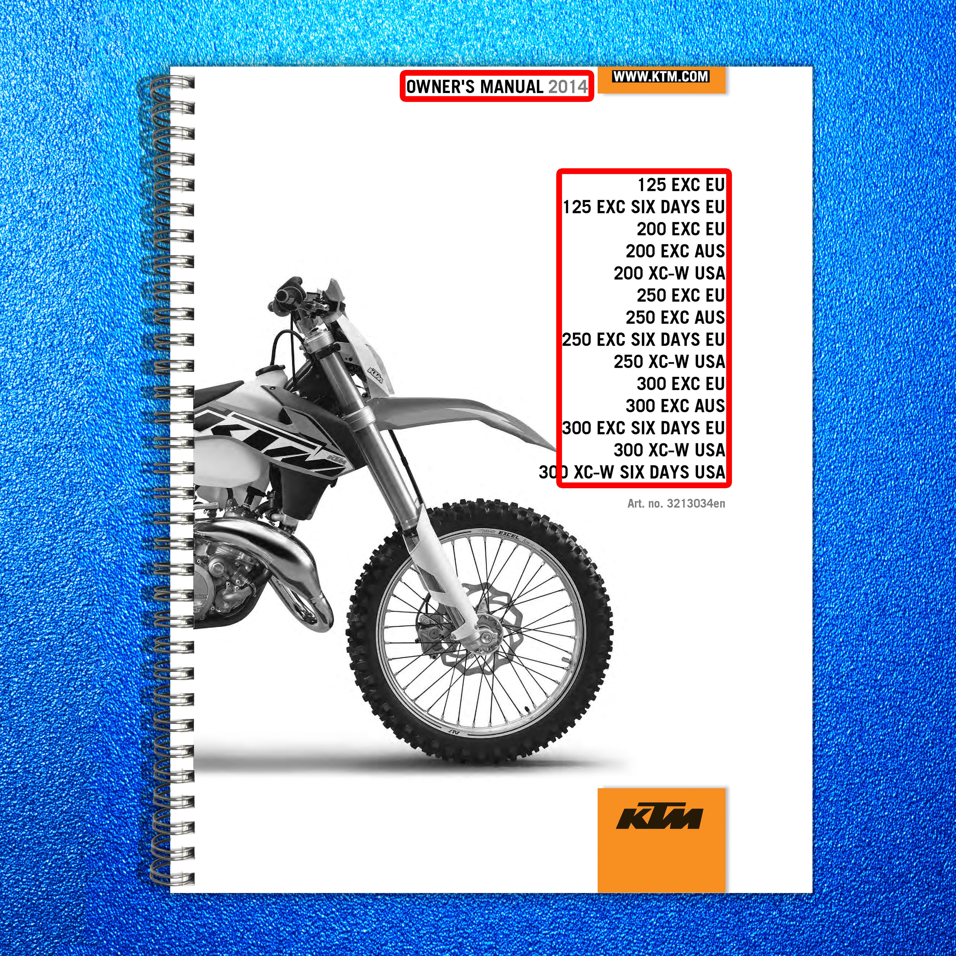 KTM 125 200 250 300 EXC XC-W Owners Manual 2014 - WIRE BOUND - TOUGH COVERS