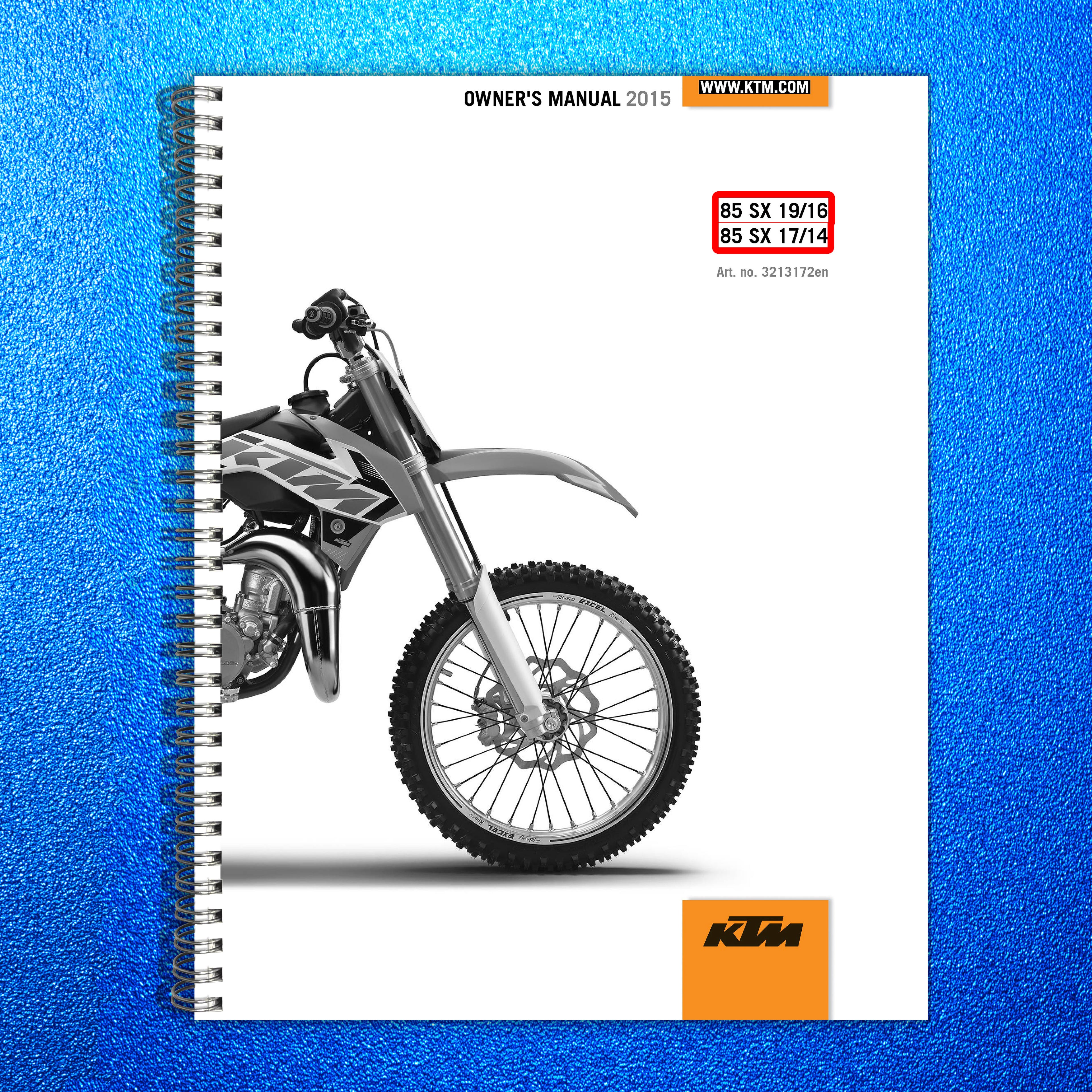 KTM 85 SX 1916 1714 Owners Manual 2015 - STEEL WIRE BOUND - PROTECTIVE COVERS