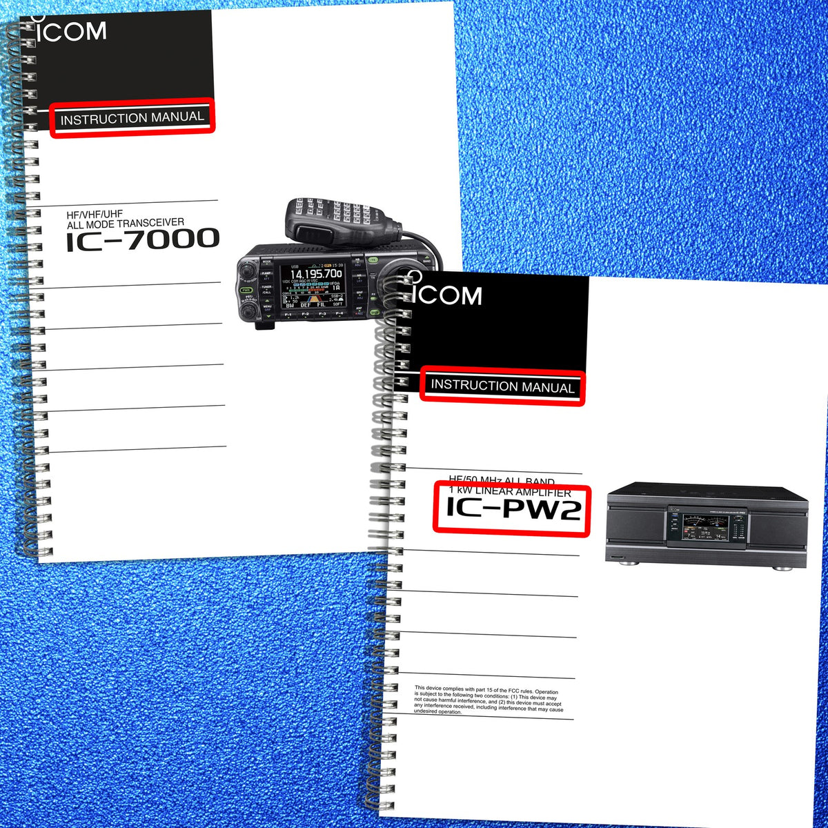 ICOM IC-7000 IC-PW2 Transceiver & Amplifier Operators Manual BUNDLE - WIRE BOUND