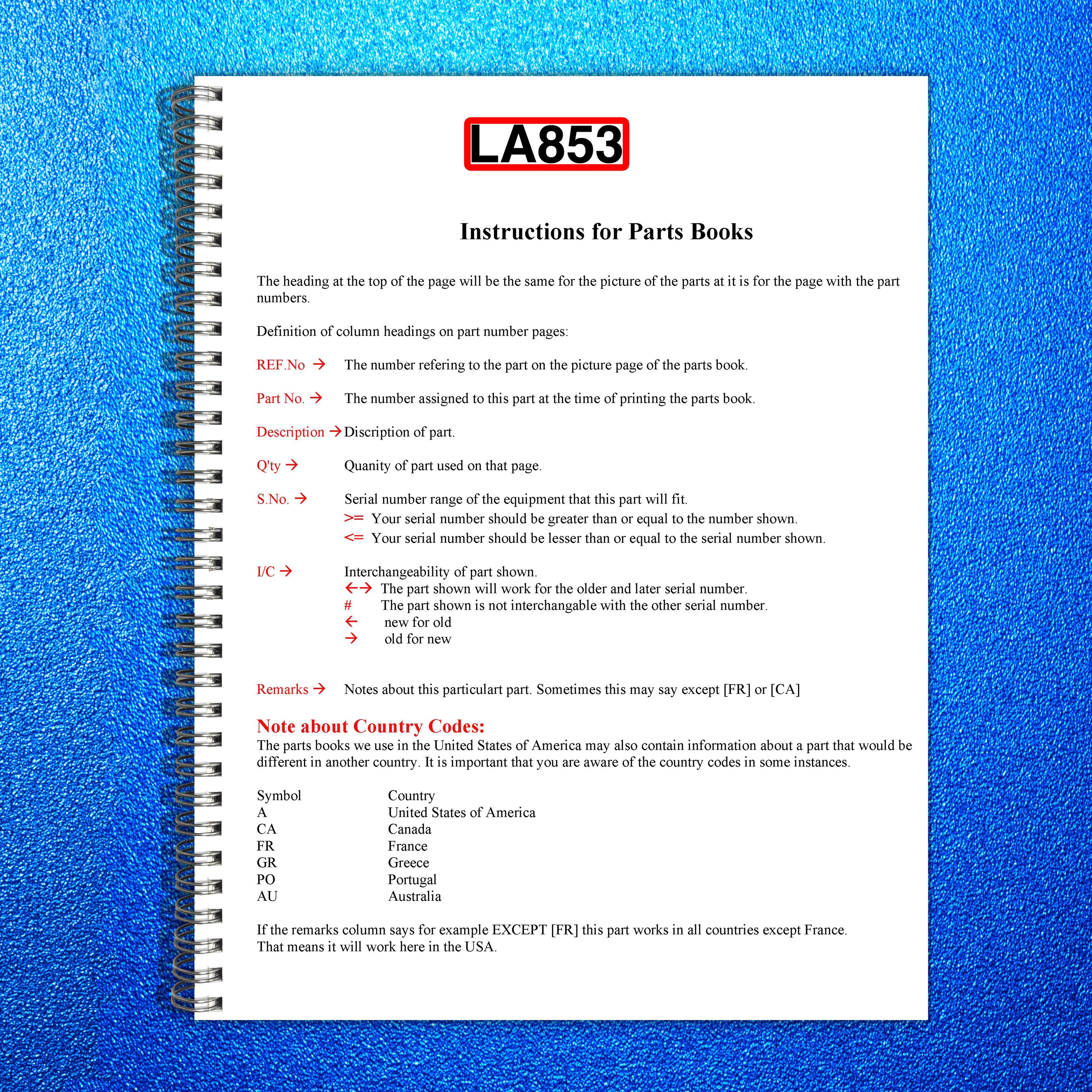 KUBOTA LA853 Front Loader Illustrated Parts List Manual - WIRE BOUND - COVERS