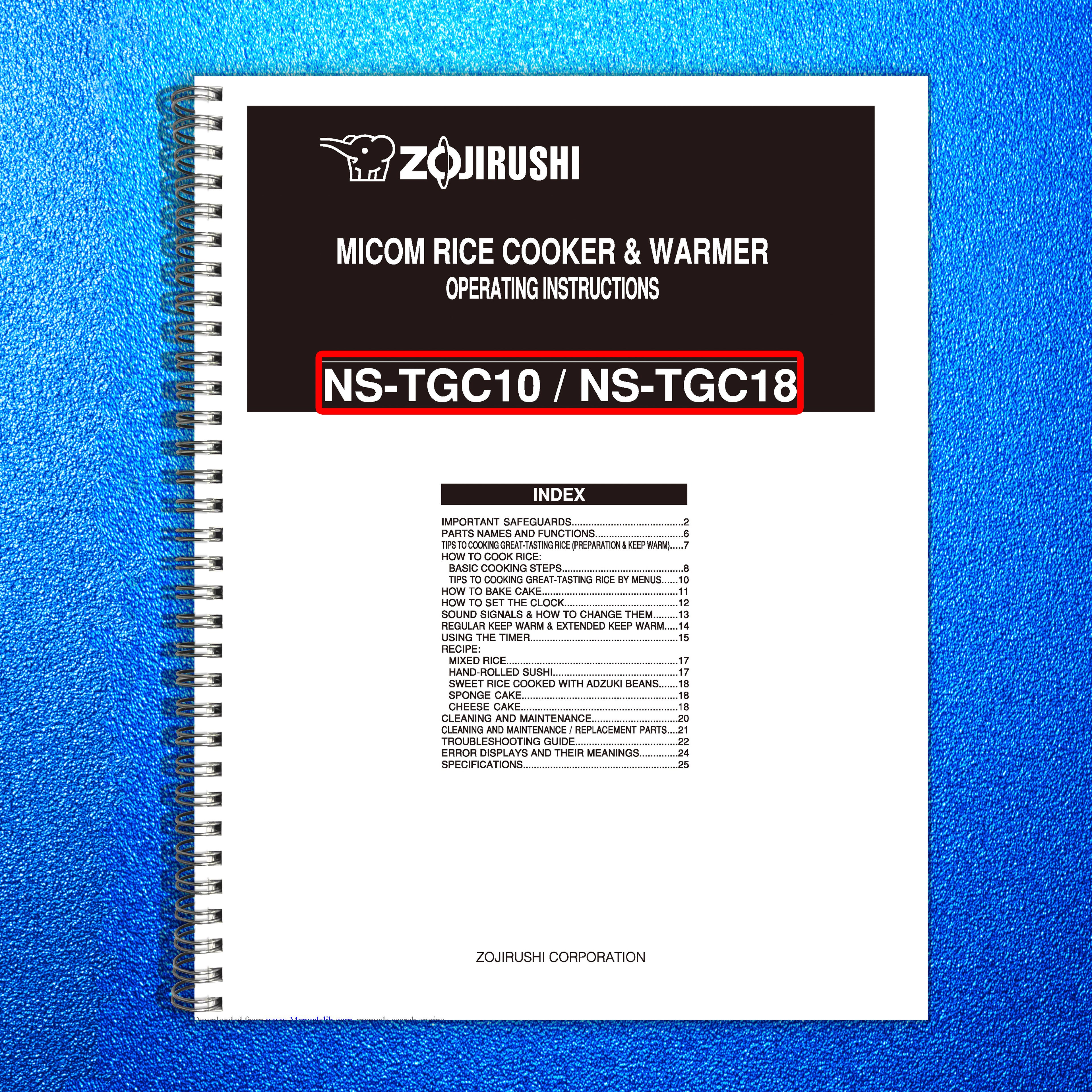 ZOJIRUSHI NS-TGC10 18 Micom Rice Cooker Operating Instructions Manual - BOUND