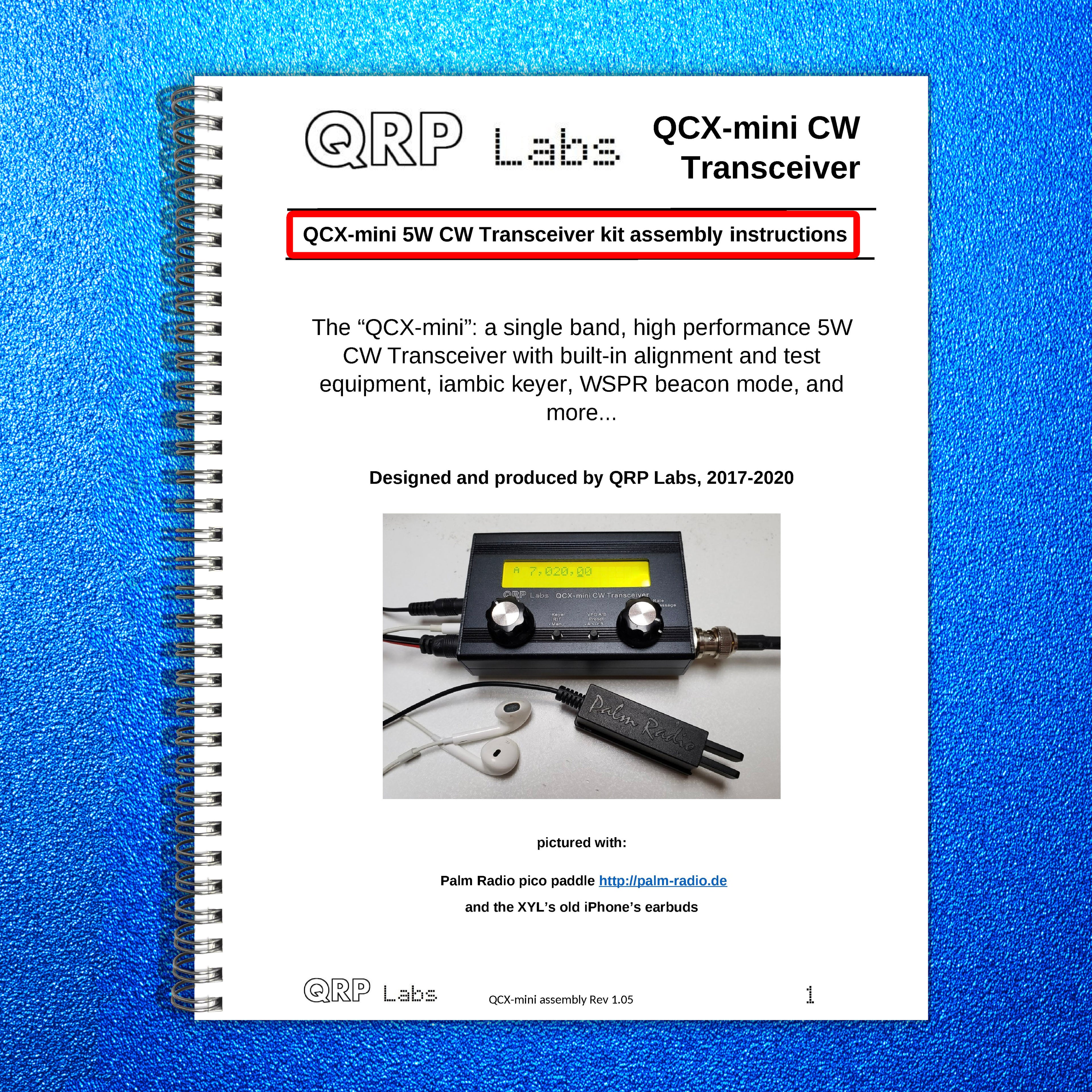 QRP LABS QCX-Mini for PCB Rev 3 Assembly Manual - WIRE BOUND - TOUGH COVERS