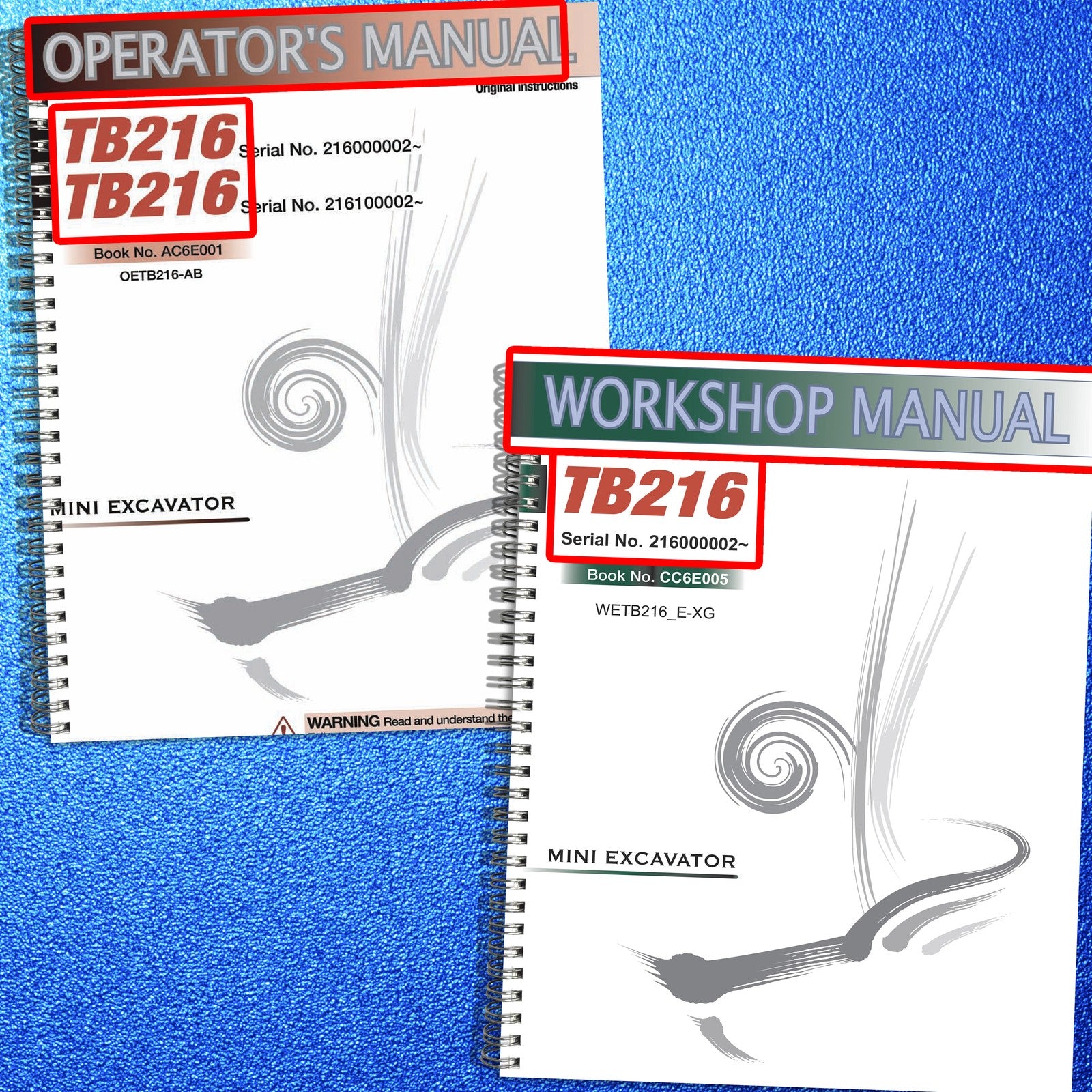 TAKEUCHI TB216 Mini Excavator Workshop & Operators Manual BUNDLE - WIRE BOUND