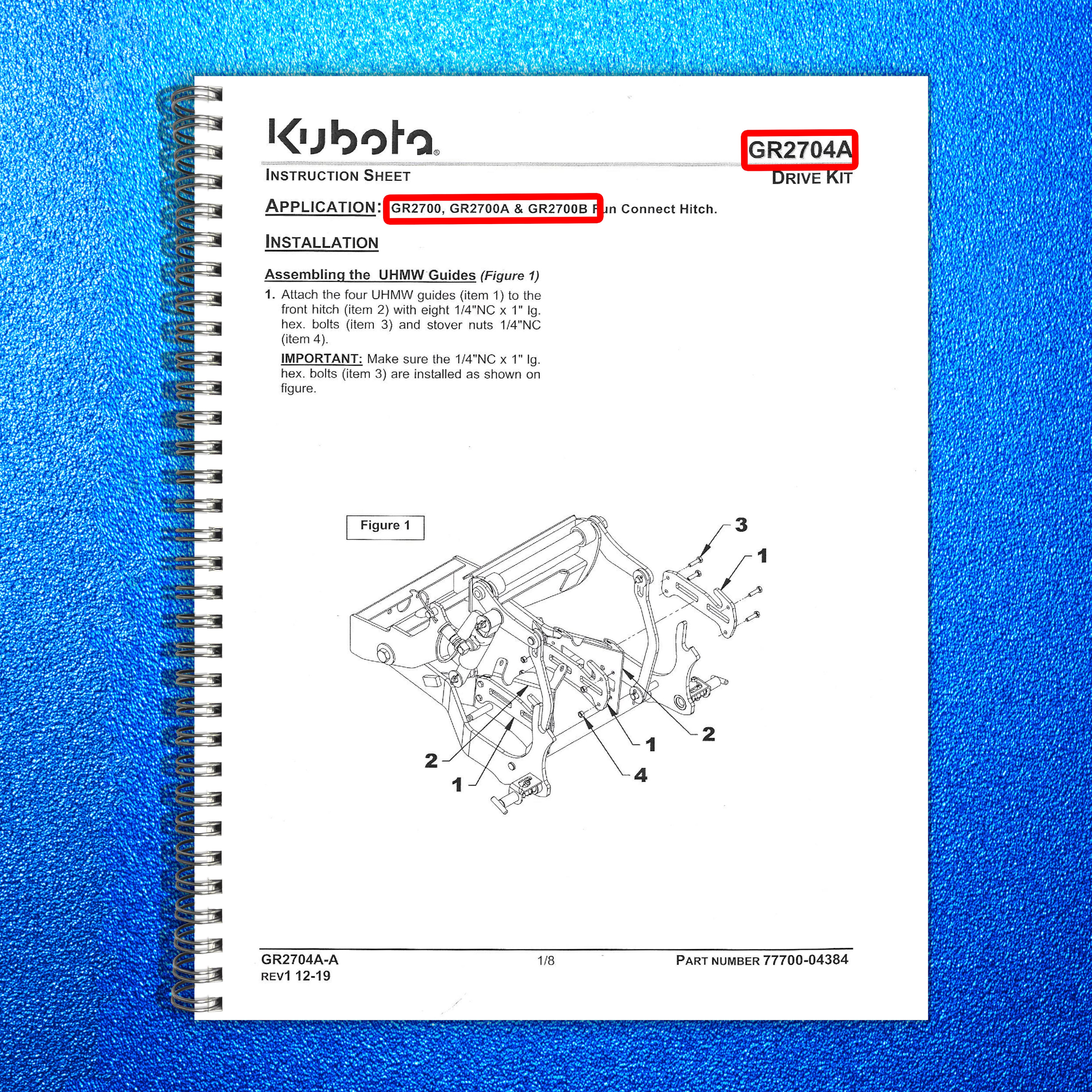 KUBOTA GR2704A GR2700 GR2700A GR2700B Fun Connect Drive Kit Manual - WIRE BOUND