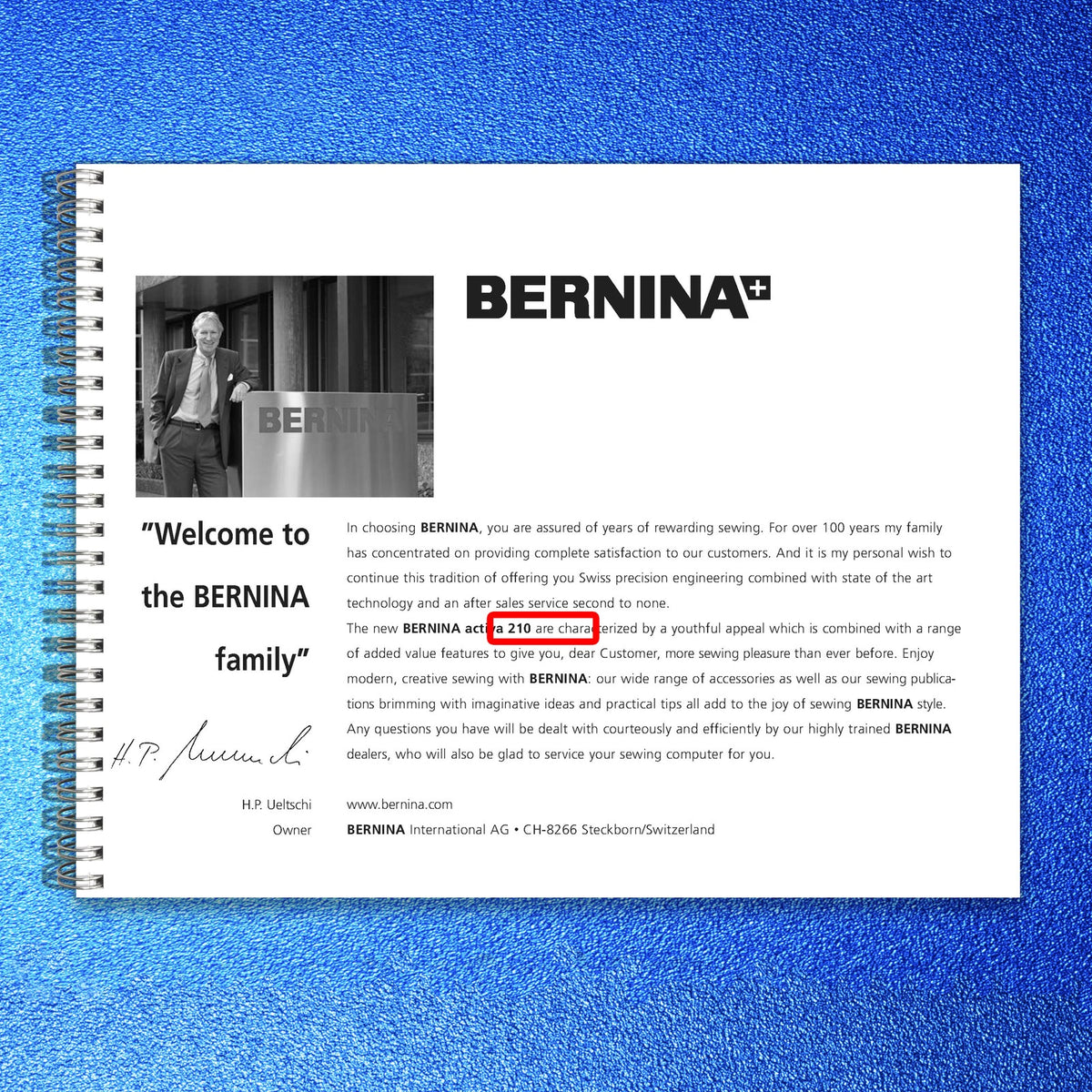 BERNINA Activa 210 Sewing Computer Instruction Manual - WIRE BOUND - COVERS