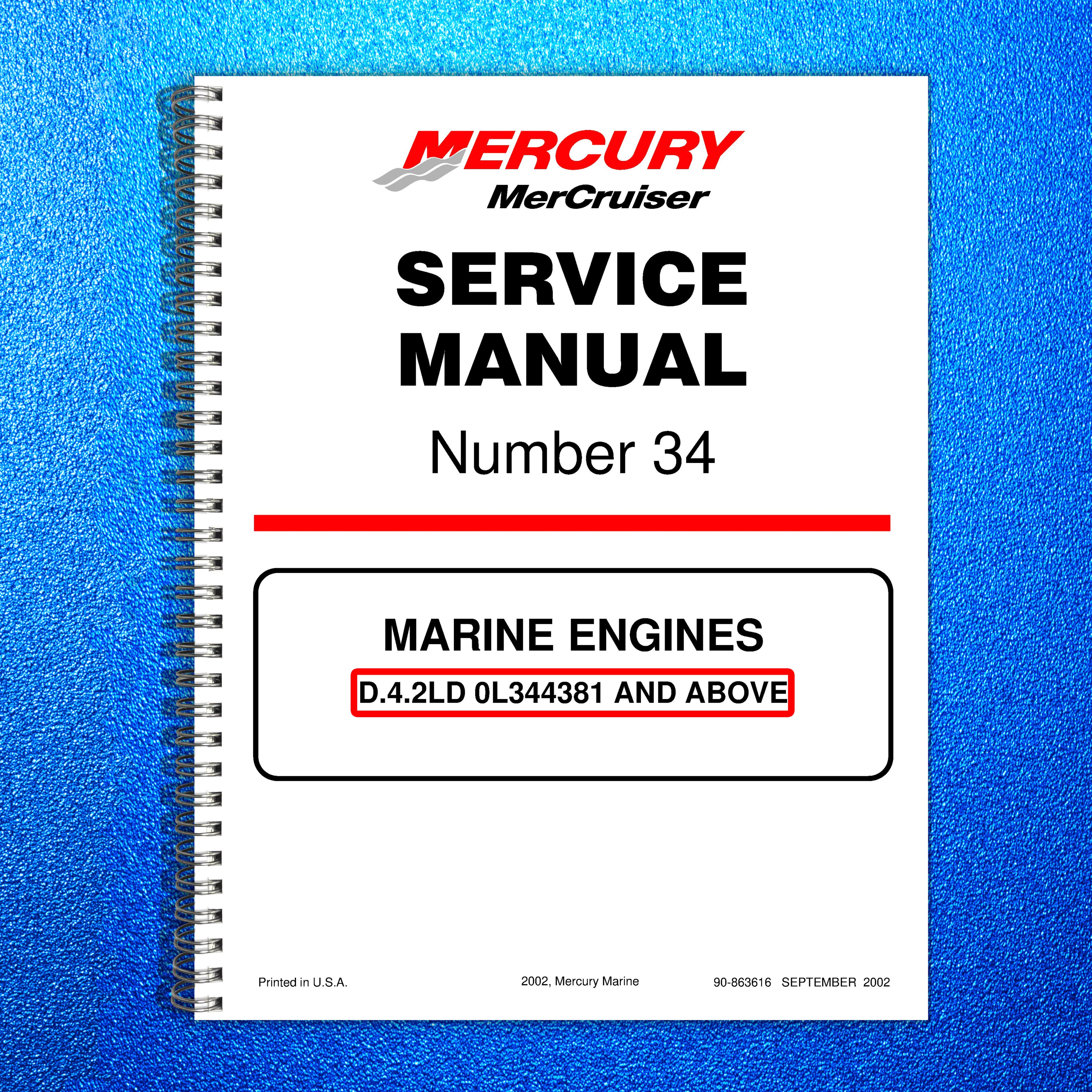 MERCURY MERCRUISER D42L Diesel Engine Service Manual 2002 - WIRE BOUND - COVERS