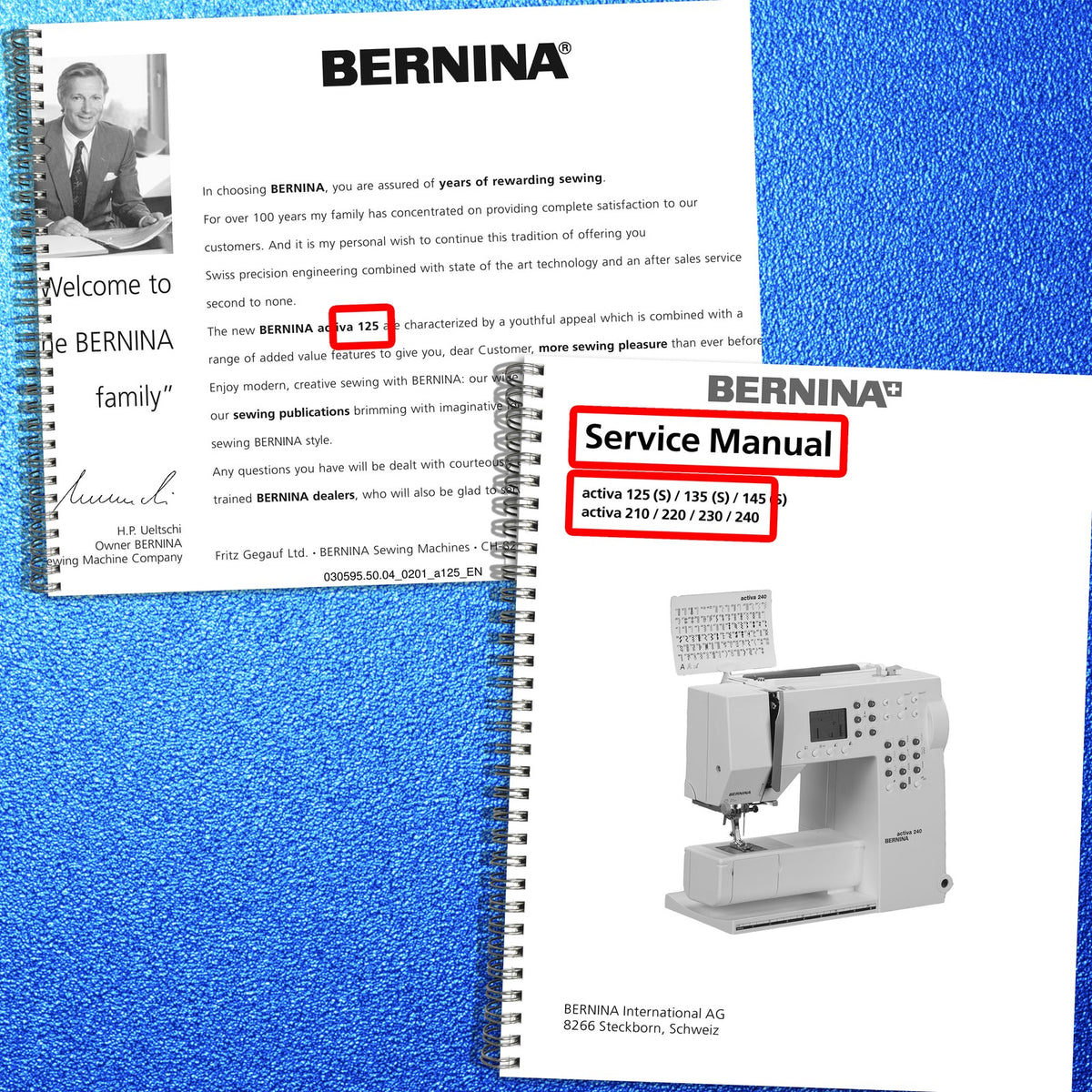 BERNINA 125 125S 135S 145S 210 220 230 240 Operators & Service Manual BUNDLE