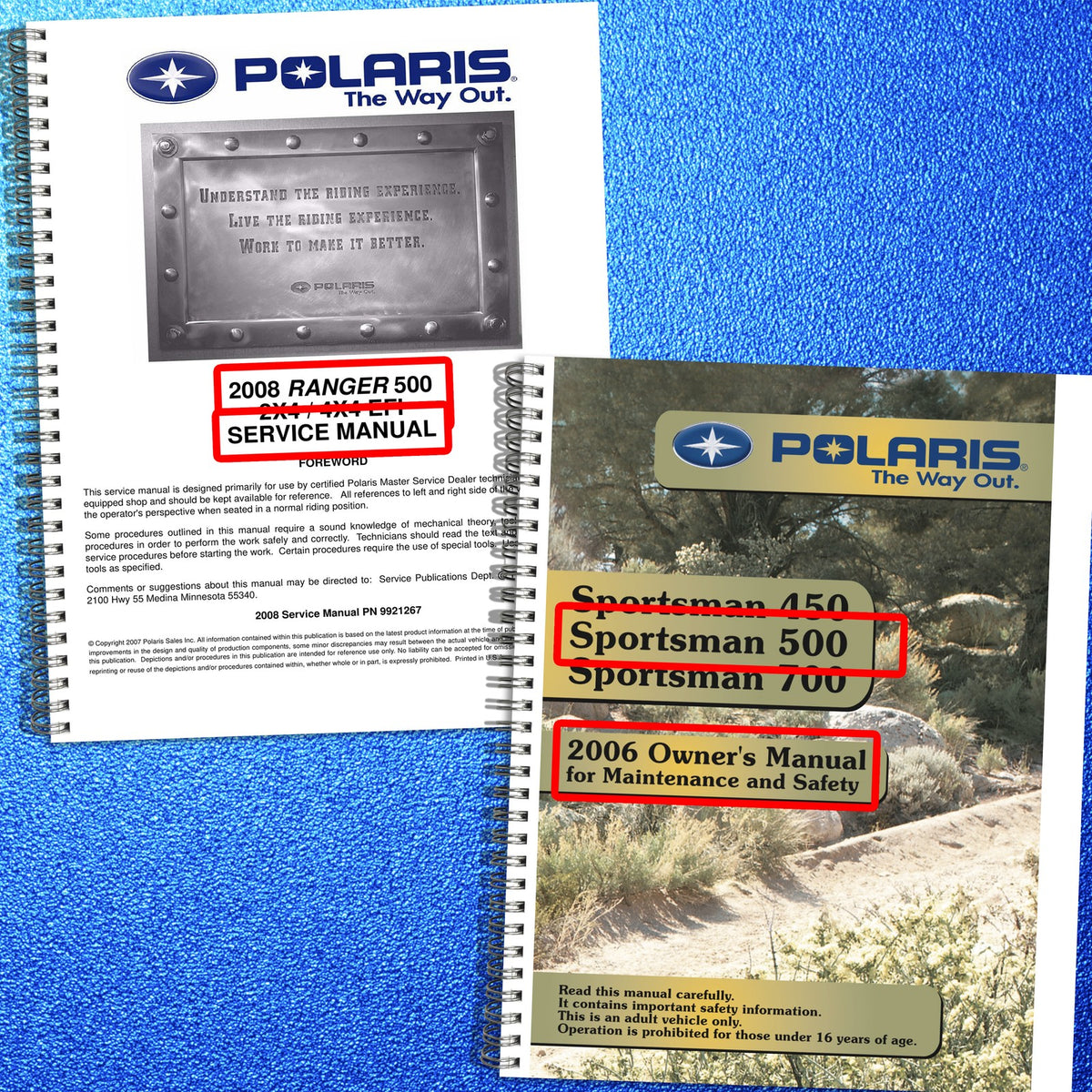POLARIS Ranger 500 Sportsman 500 Service & Operators Manual BUNDLE - WIRE BOUND