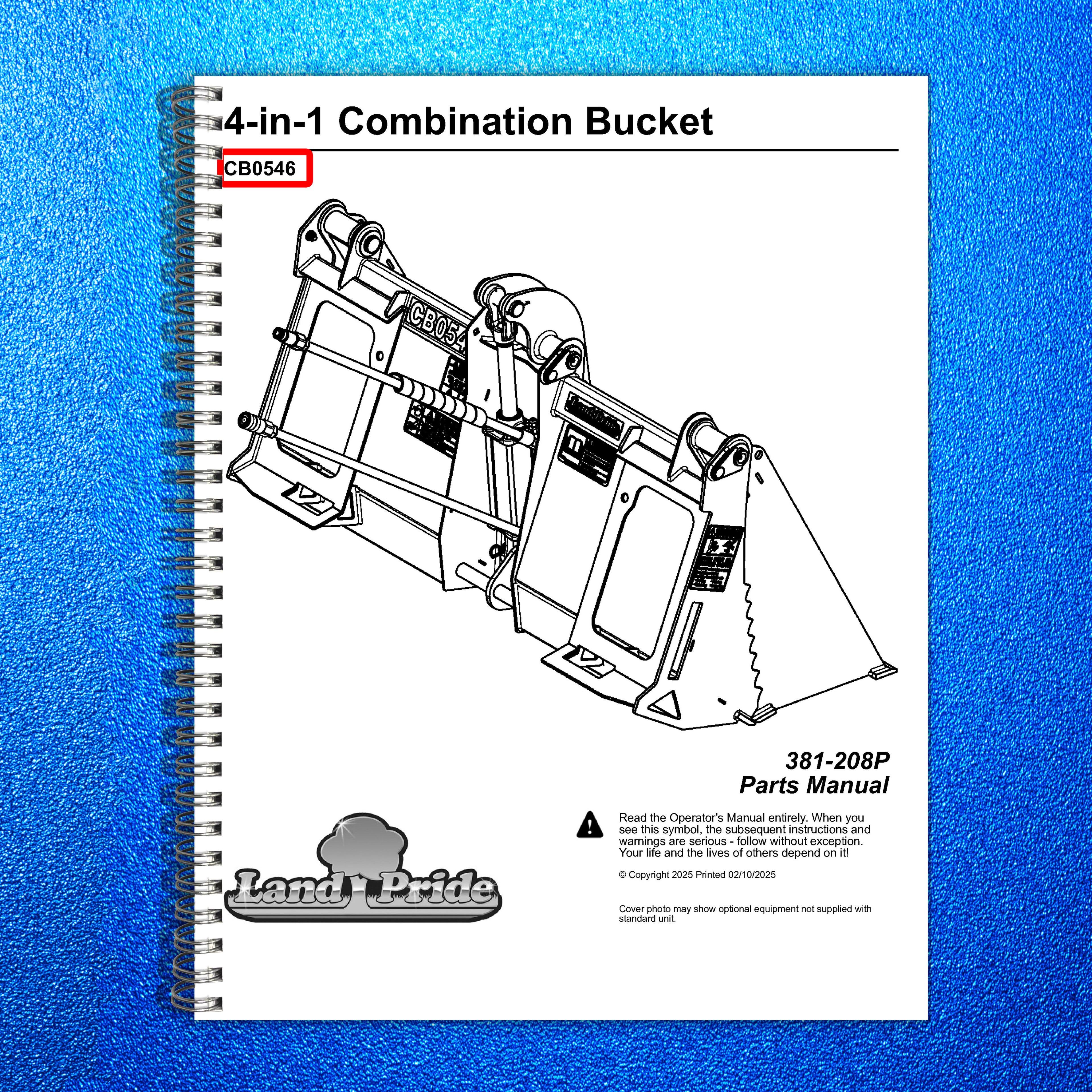LAND PRIDE CB0546 Combo Buckets Parts Manual 2025 - WIRE BOUND - TOUGH COVERS