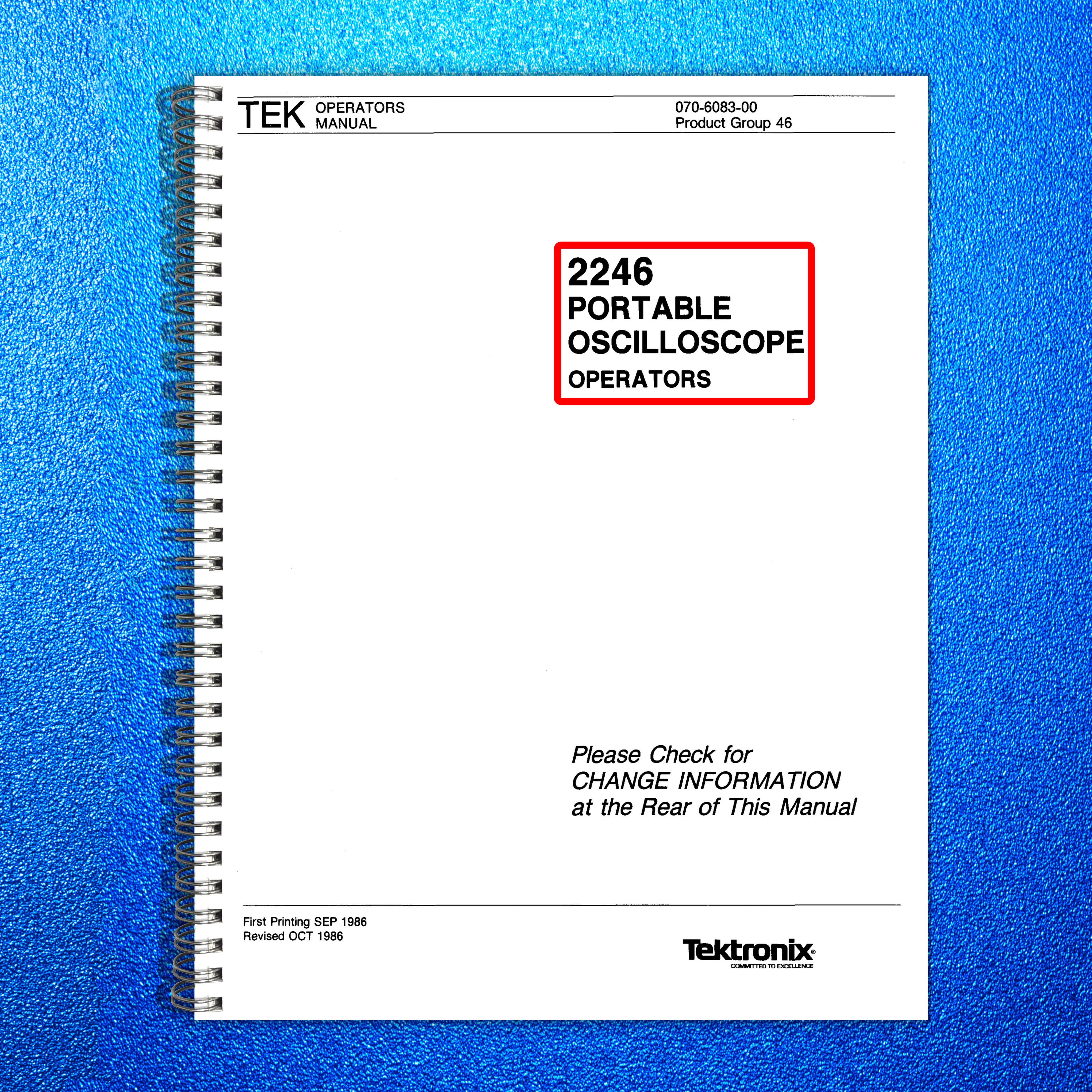 TEKTRONIX 2246 100 MHz Portable Oscilloscope Operators Manual 1986 - WIRE BOUND