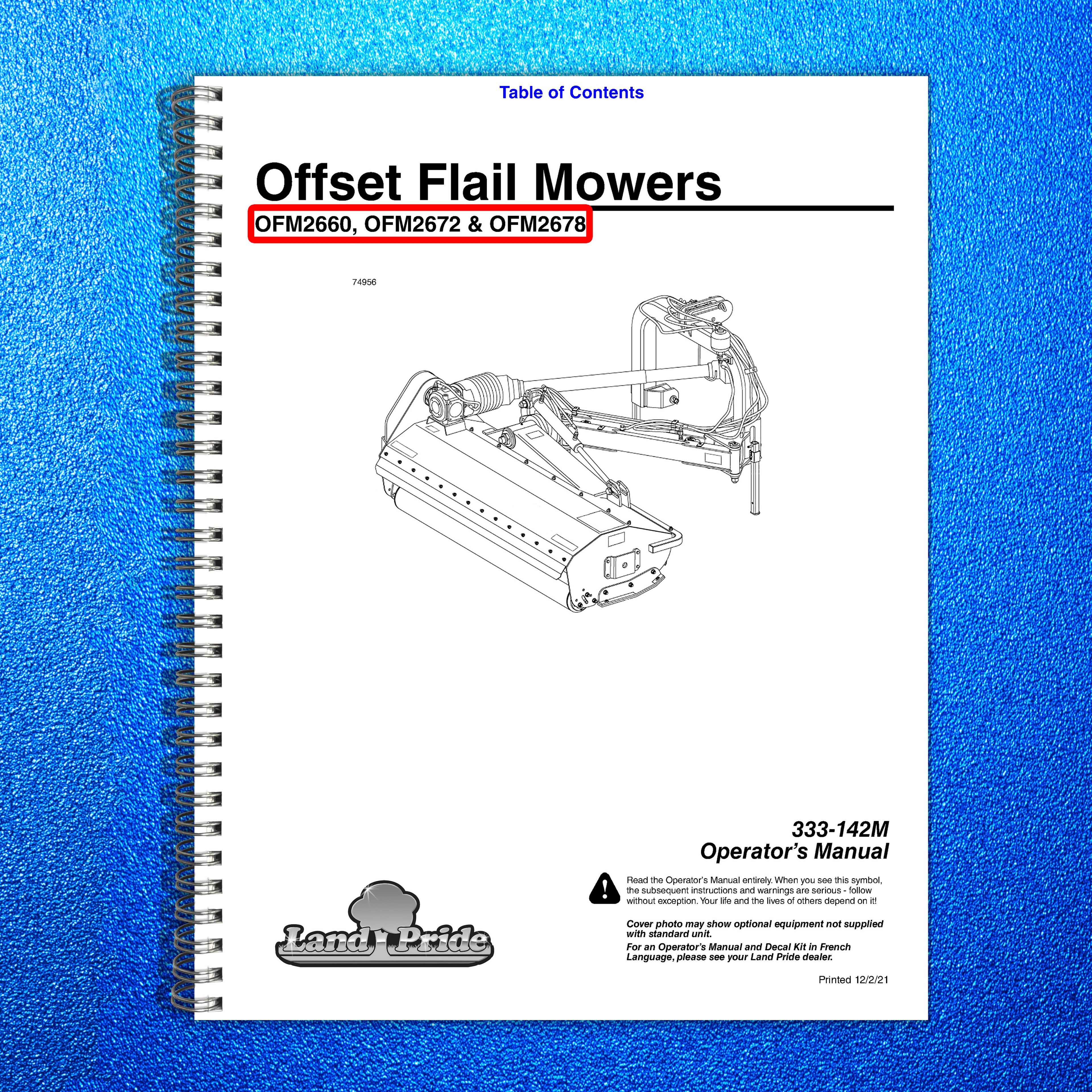 LAND PRIDE OFM26 Series Offset Flail Mowers Operators Manual - WIRE BOUND