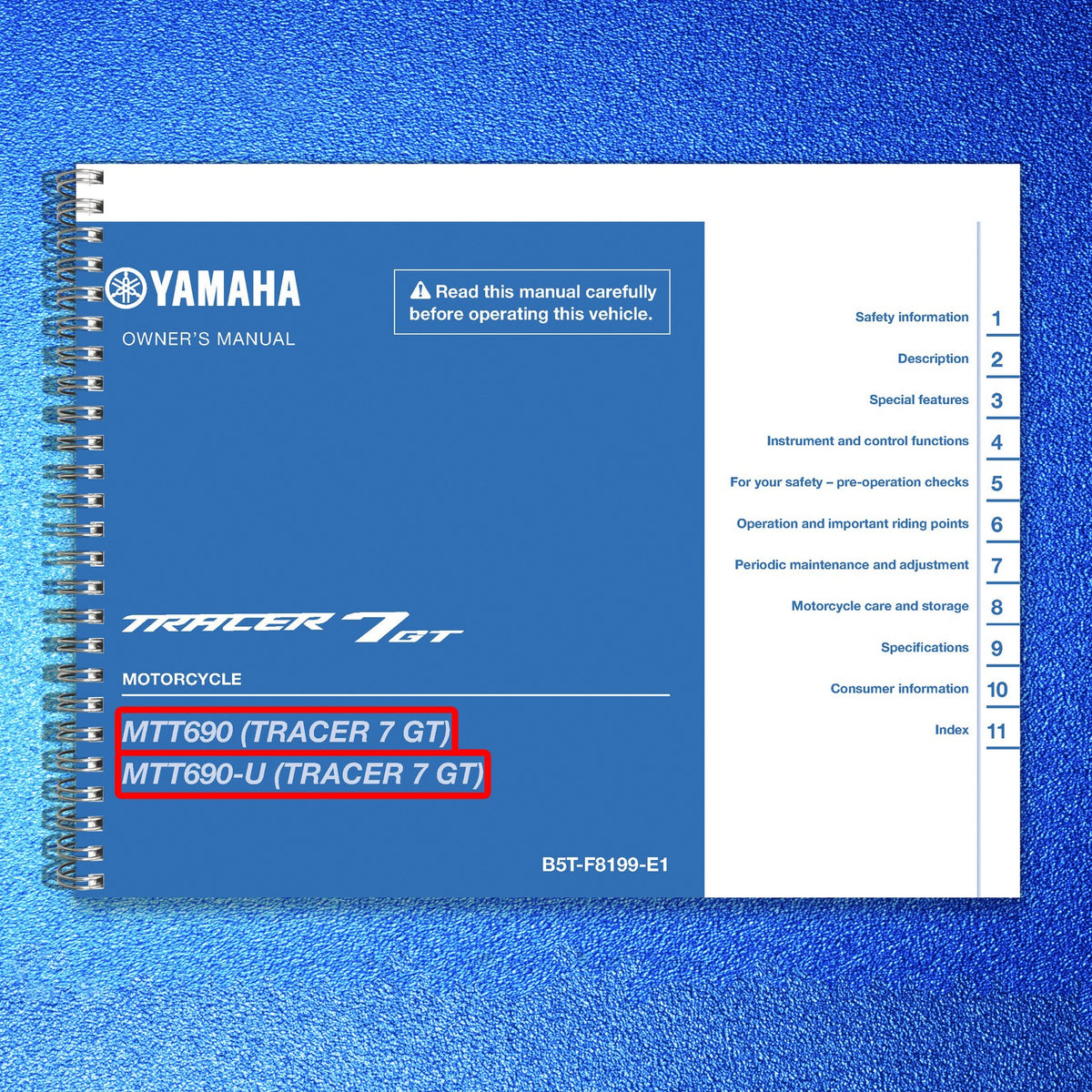 YAMAHA Tracer 7 GT Motorcycle Owners Manual 2024 - WIRE BOUND - TOUGH COVERS