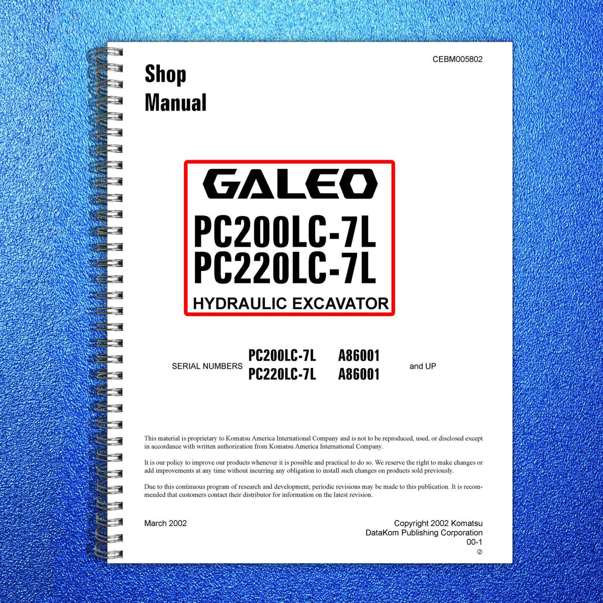 KOMATSU Galeo PC200LC-7L PC220LC-7L Hydraulic Excavator Shop Manual, FOLDOUTS