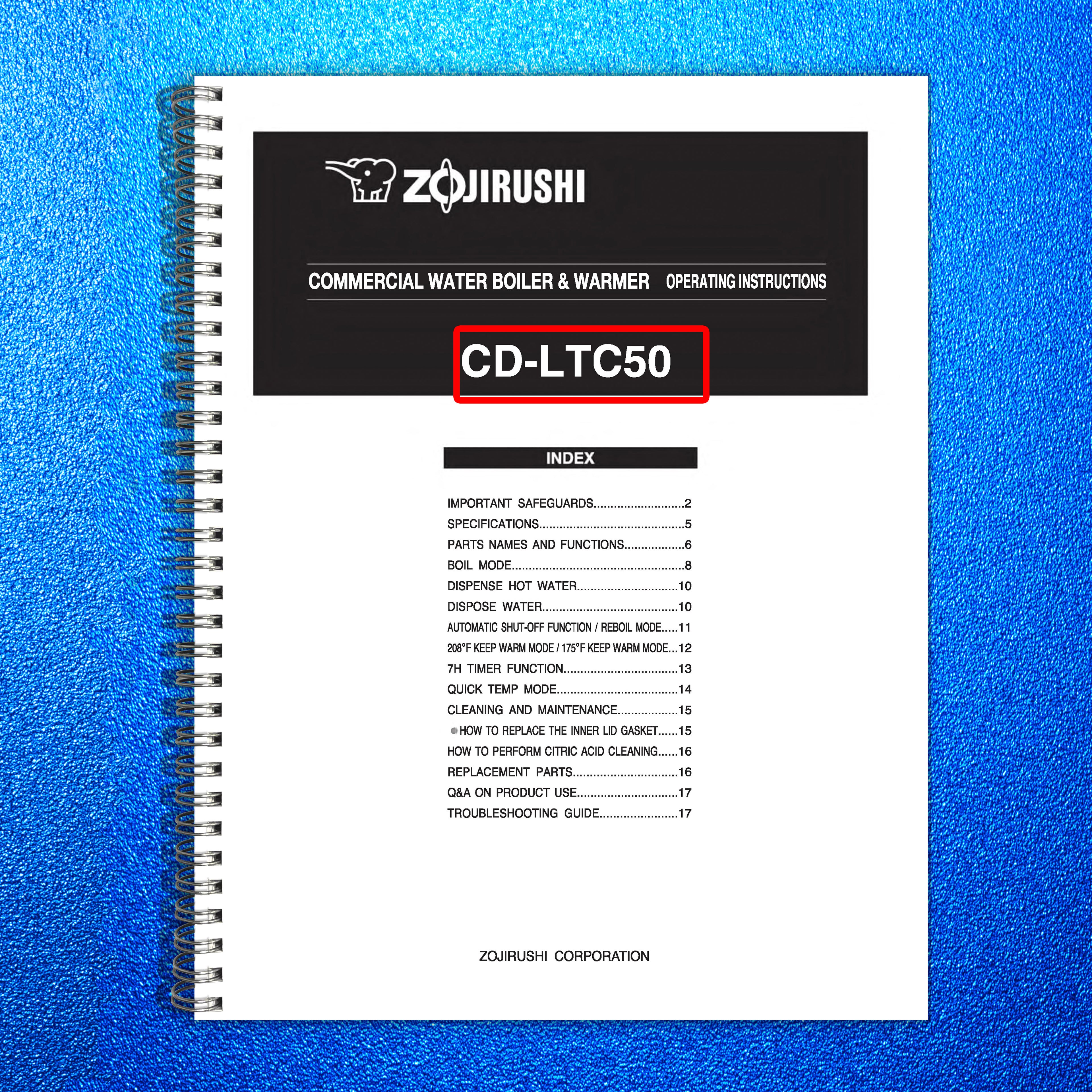 ZOJIRUSHI CD-LTC50 Commercial Water Boiler  Operating Instructions Manual