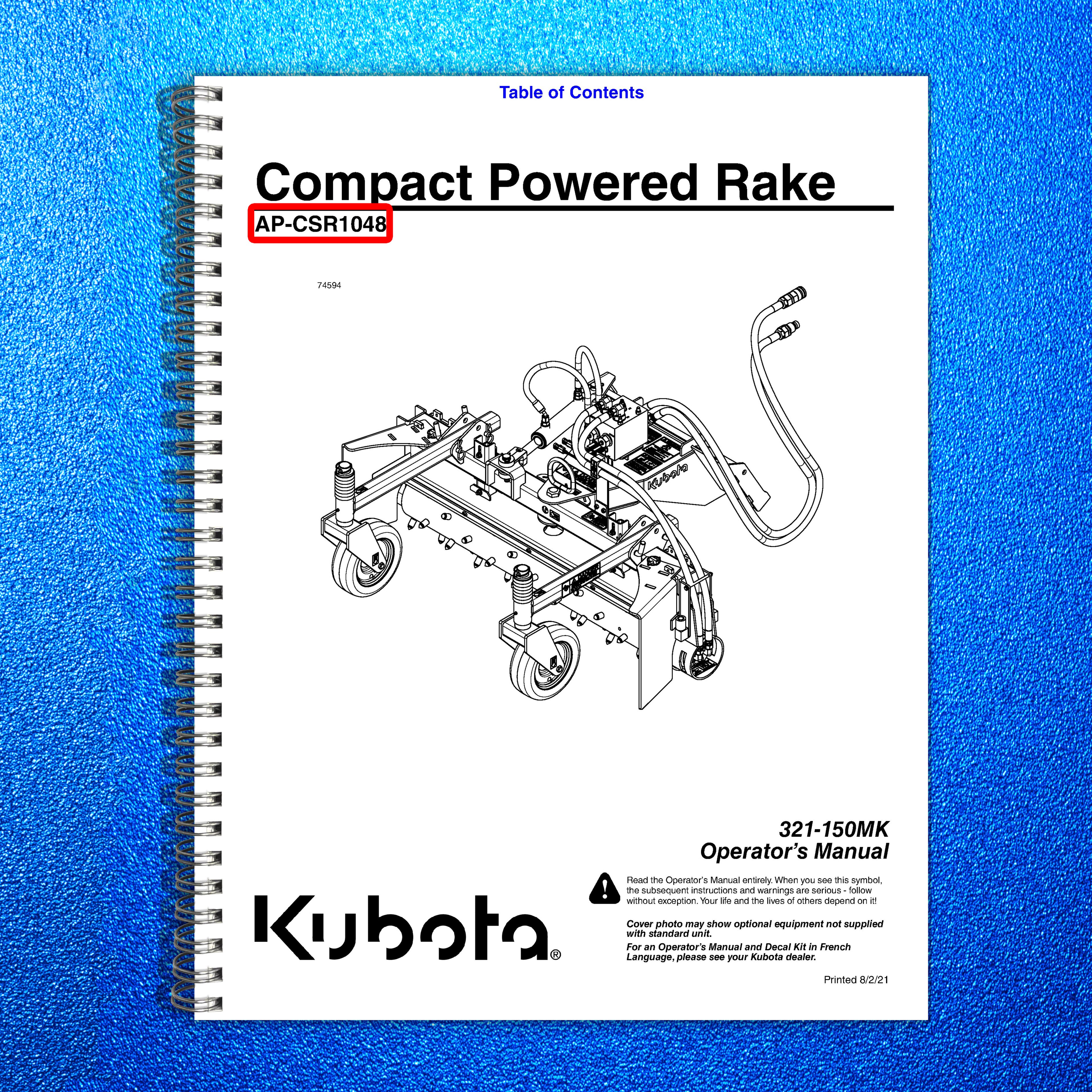 LAND PRIDE CSR10 Series Compact Powered Rakes Operators Manual - WIRE BOUND