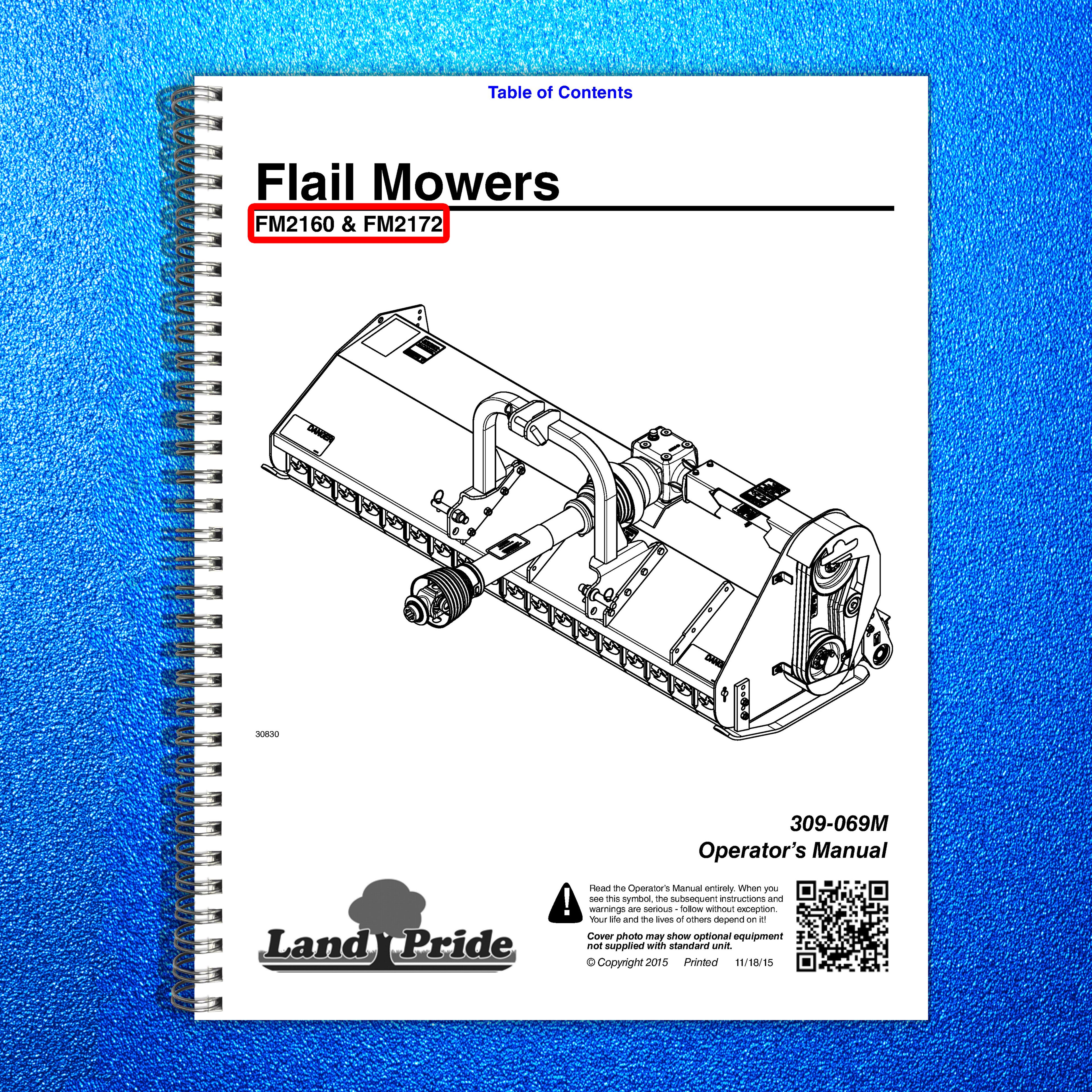 LAND PRIDE FM2160 FM2172 Flail Mowers Operators Manual 2015 - WIRE BOUND