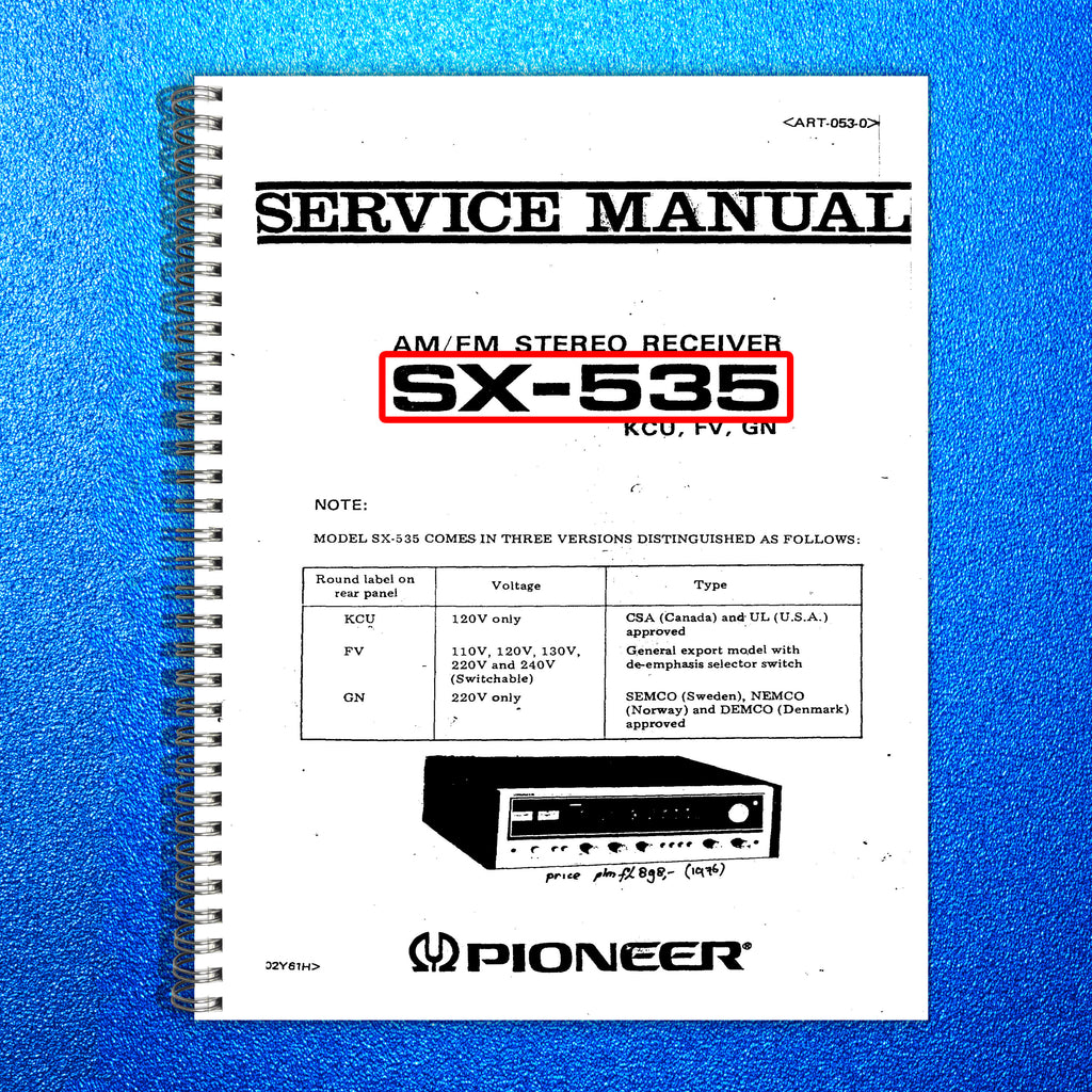 PIONEER SX-535 Stero Receiver Service Manual - STEEL WIRE BOUND - TOUGH COVERS