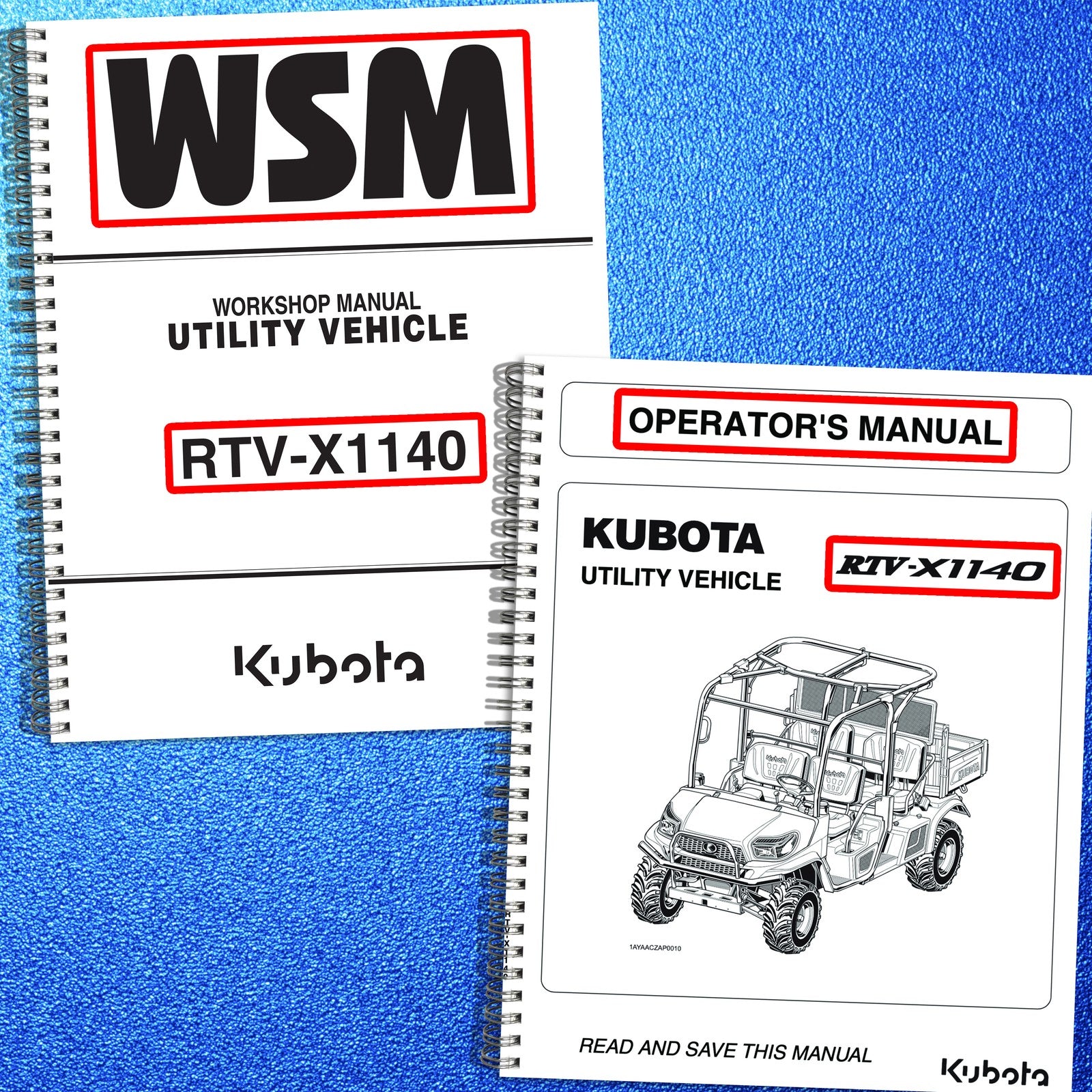 KUBOTA RTV-X1140 Operator + Workshop Manual BUNDLE - WIRE BOUND - TOUGH COVERS
