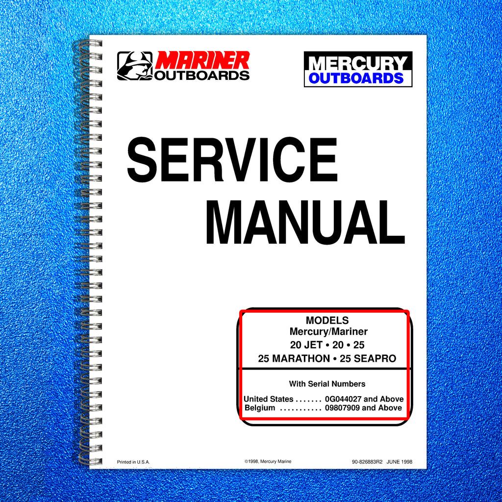 MERCURY 20 JET 25 MARATHON 25 SEAPRO SERVICE MANUAL - WIRE BOUND - TOUGH COVERS