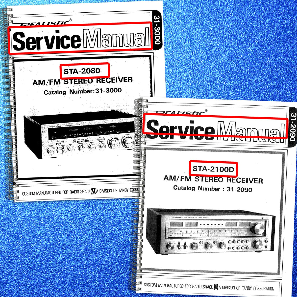 REALISTIC STA-2080 STA-2100D Stereo Receiver Service Manual BUNDLE - WIRE BOUND