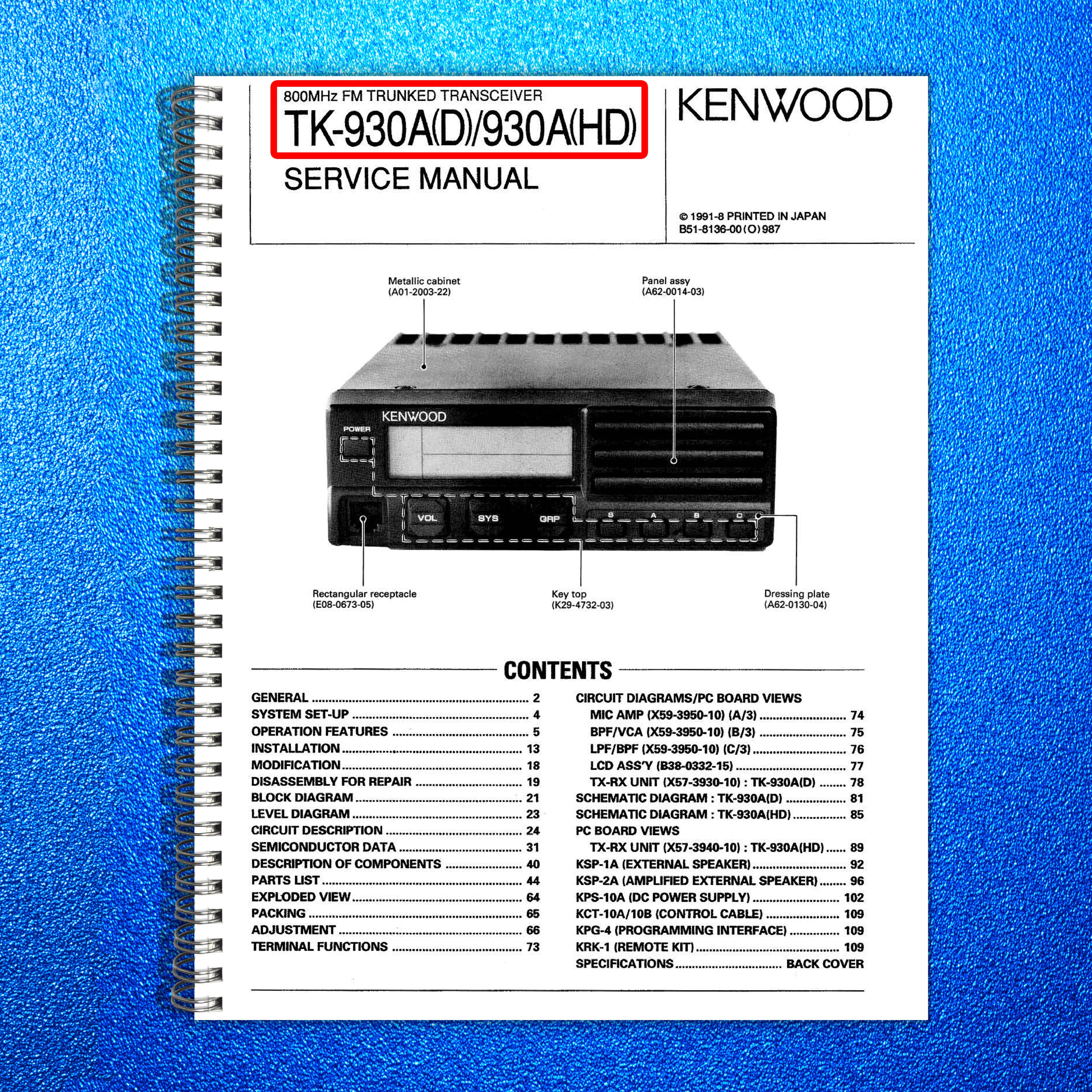 KENWOOD TK-930A UHF FM Transceiver Service Manual - BOUND - COVERS - XL FOLDOUTS