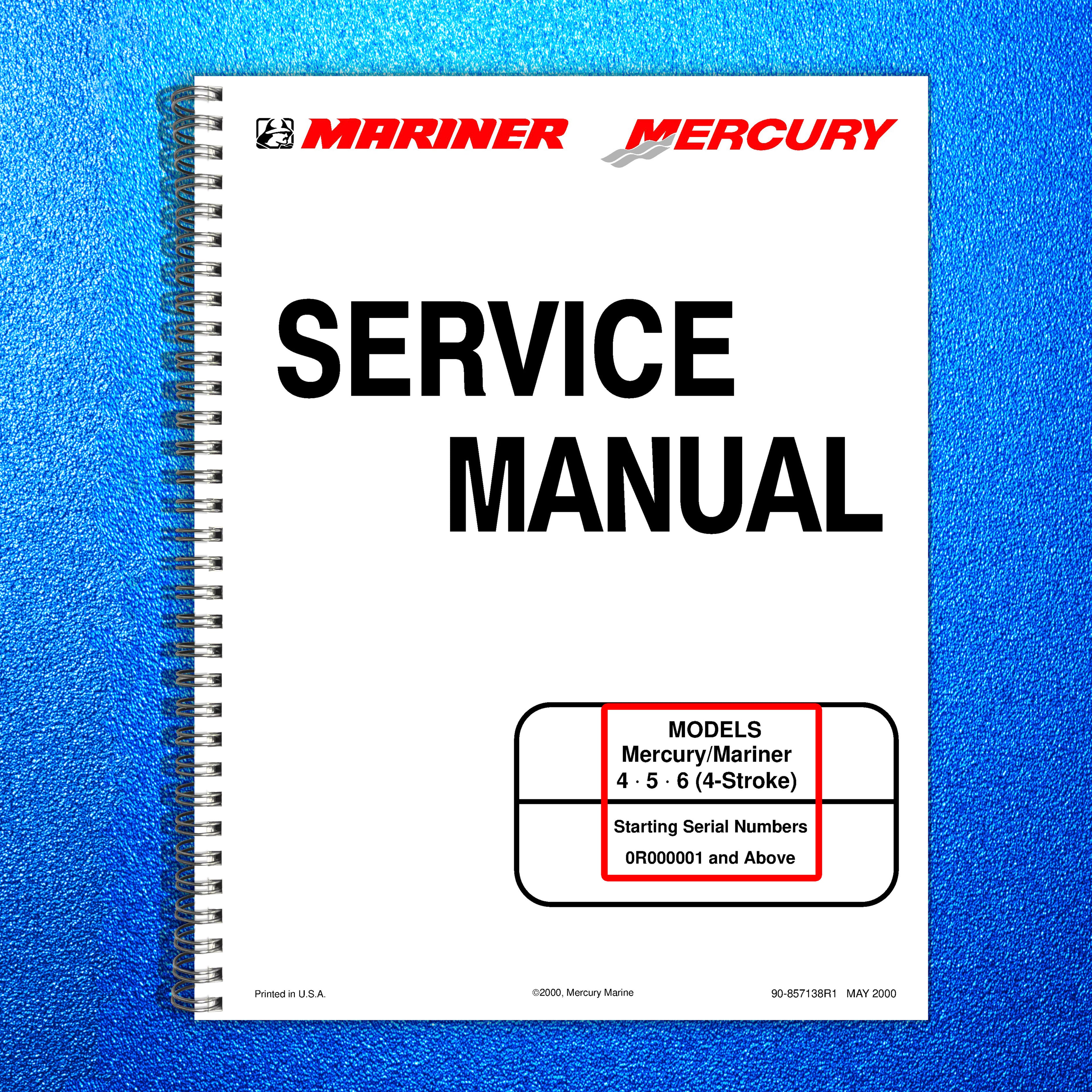 MERCURY Mariner 4 5 6 HP 4-Stroke SERVICE MANUAL - WIRE BOUND - TOUGH COVERS