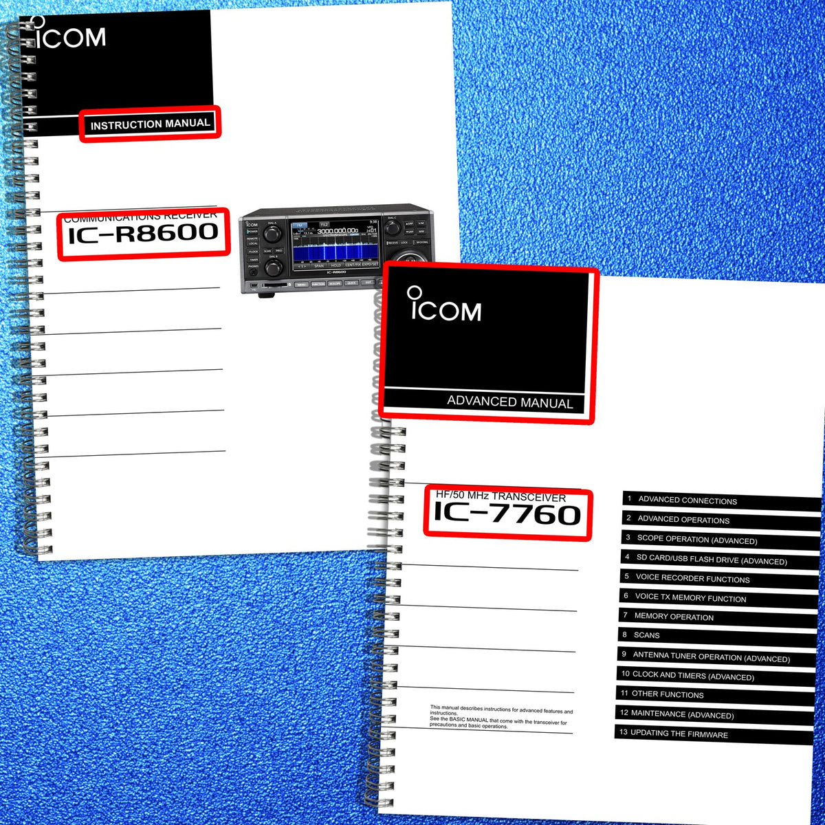ICOM IC-R8600 IC-7760 Operators & Advanced Manuals BUNDLE - WIRE BOUND - COVERS