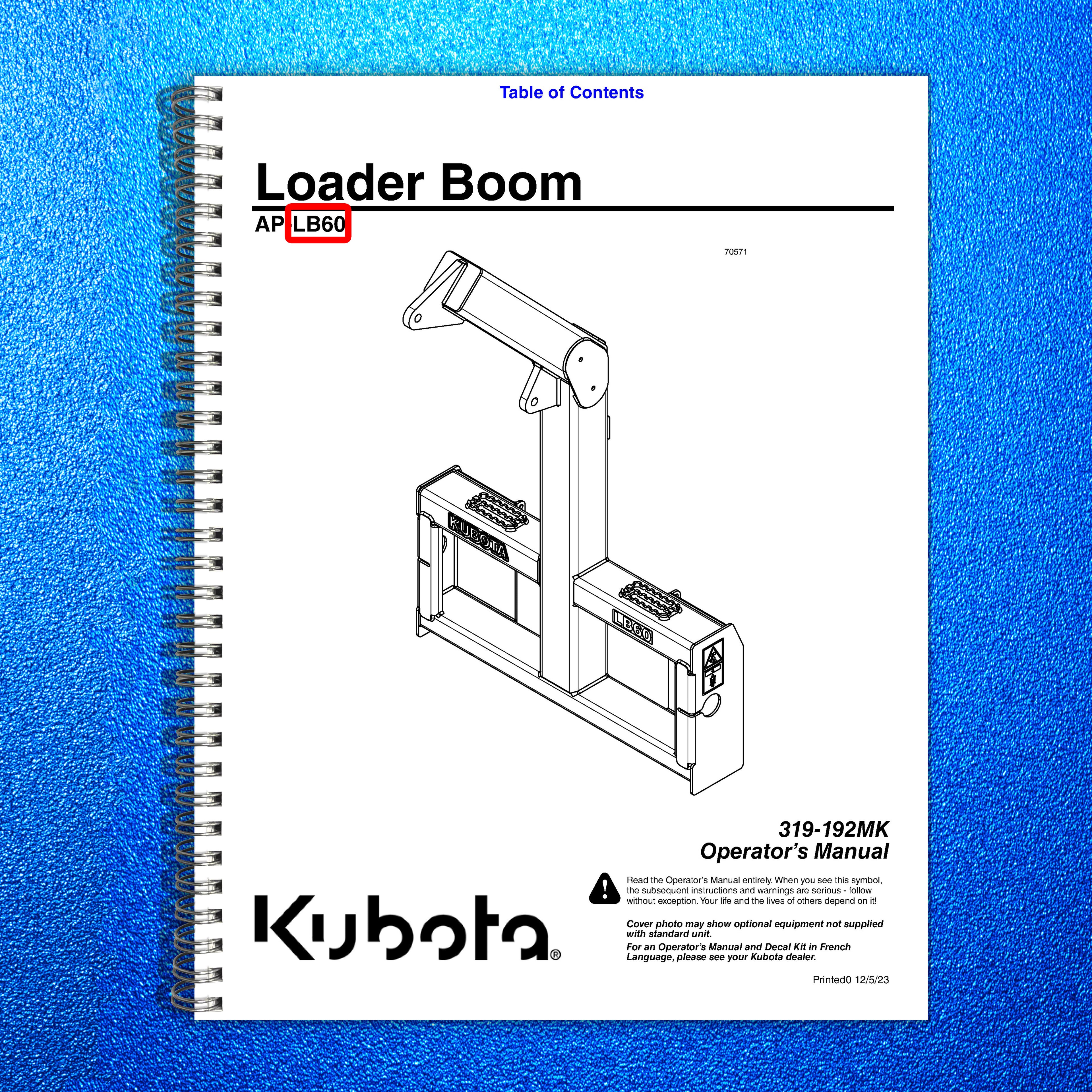 LAND PRIDE LB60 Loader Boom Operators Manual - STEEL WIRE BOUND - TOUGH COVERS