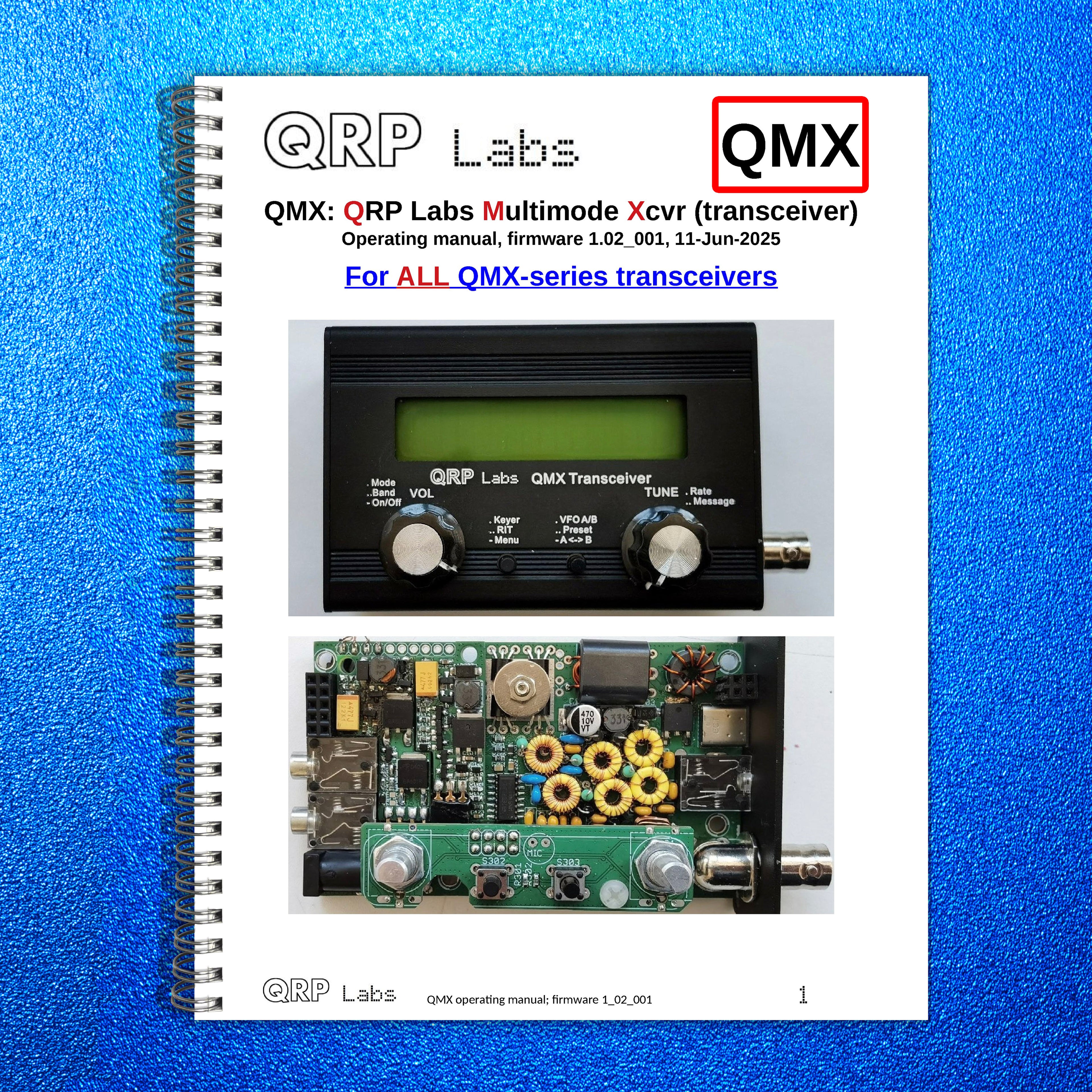 QRP LABS QMX QMX Multimode Transceiver Operating Manual - WIRE BOUND - COVERS