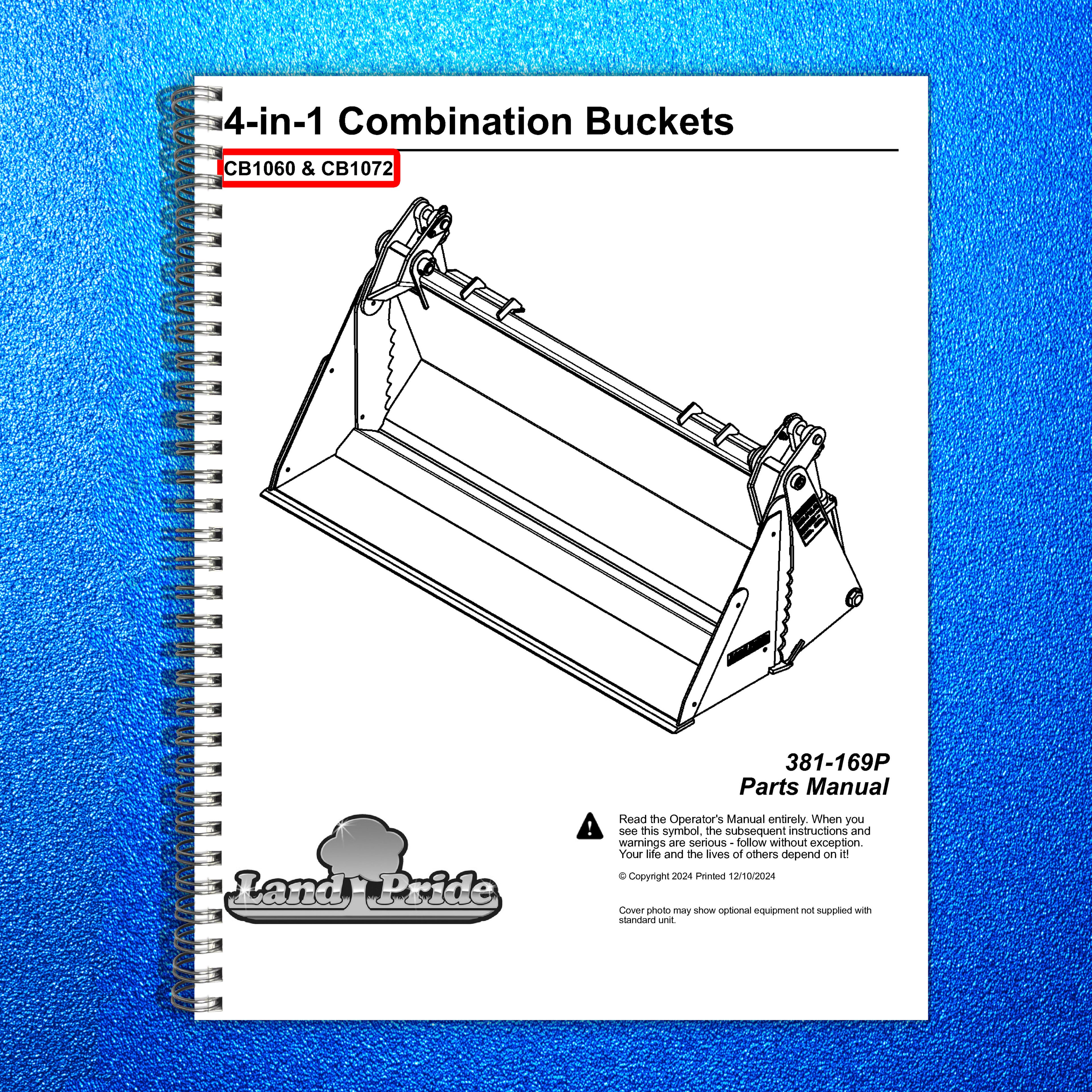 LAND PRIDE CB10 Series Combination Bucket Parts Manual 2024 - WIRE BOUND