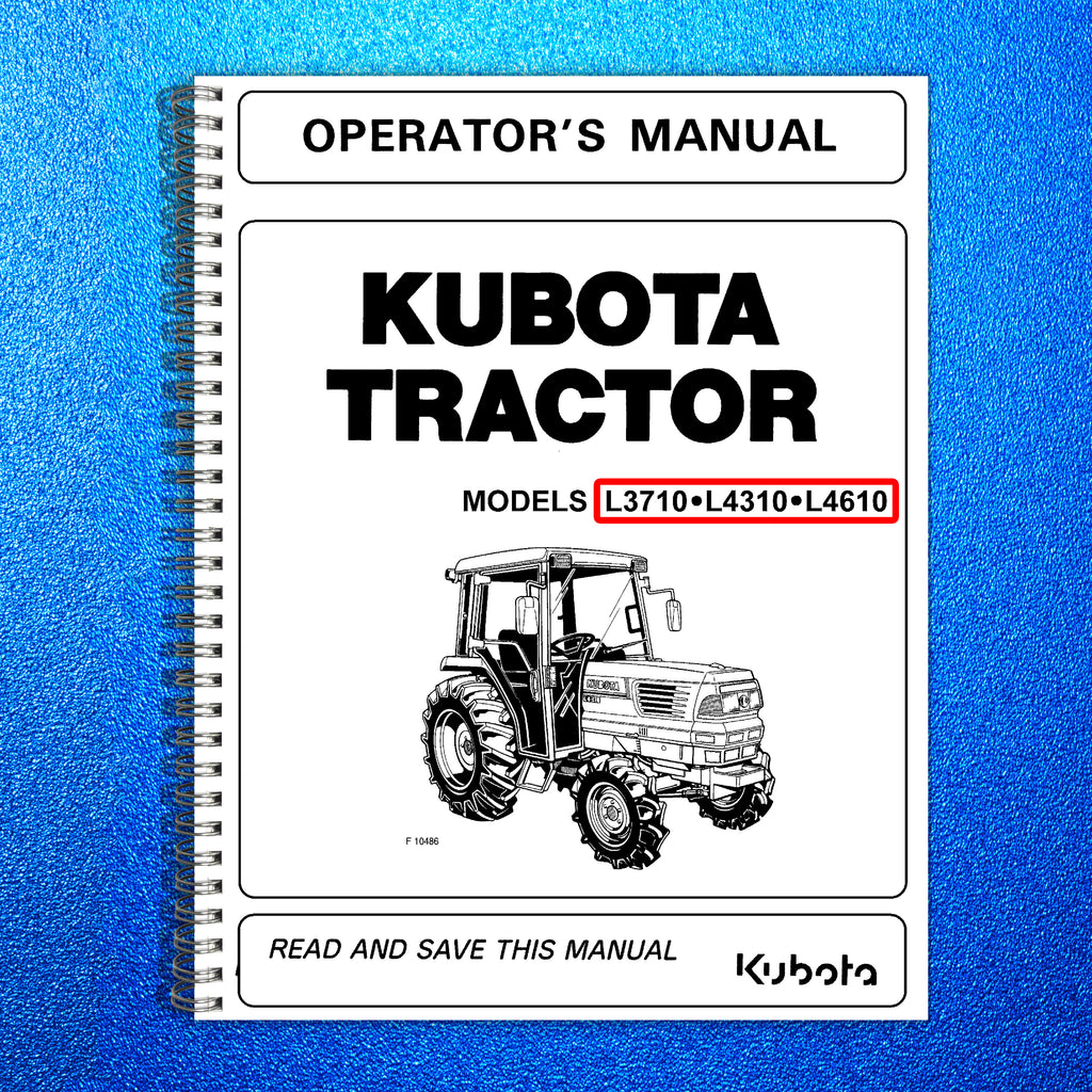 KUBOTA L3710 L4310 L4610 CAB OPERATORS MANUAL - WIRE BOUND - PROTECTIVE COVERS