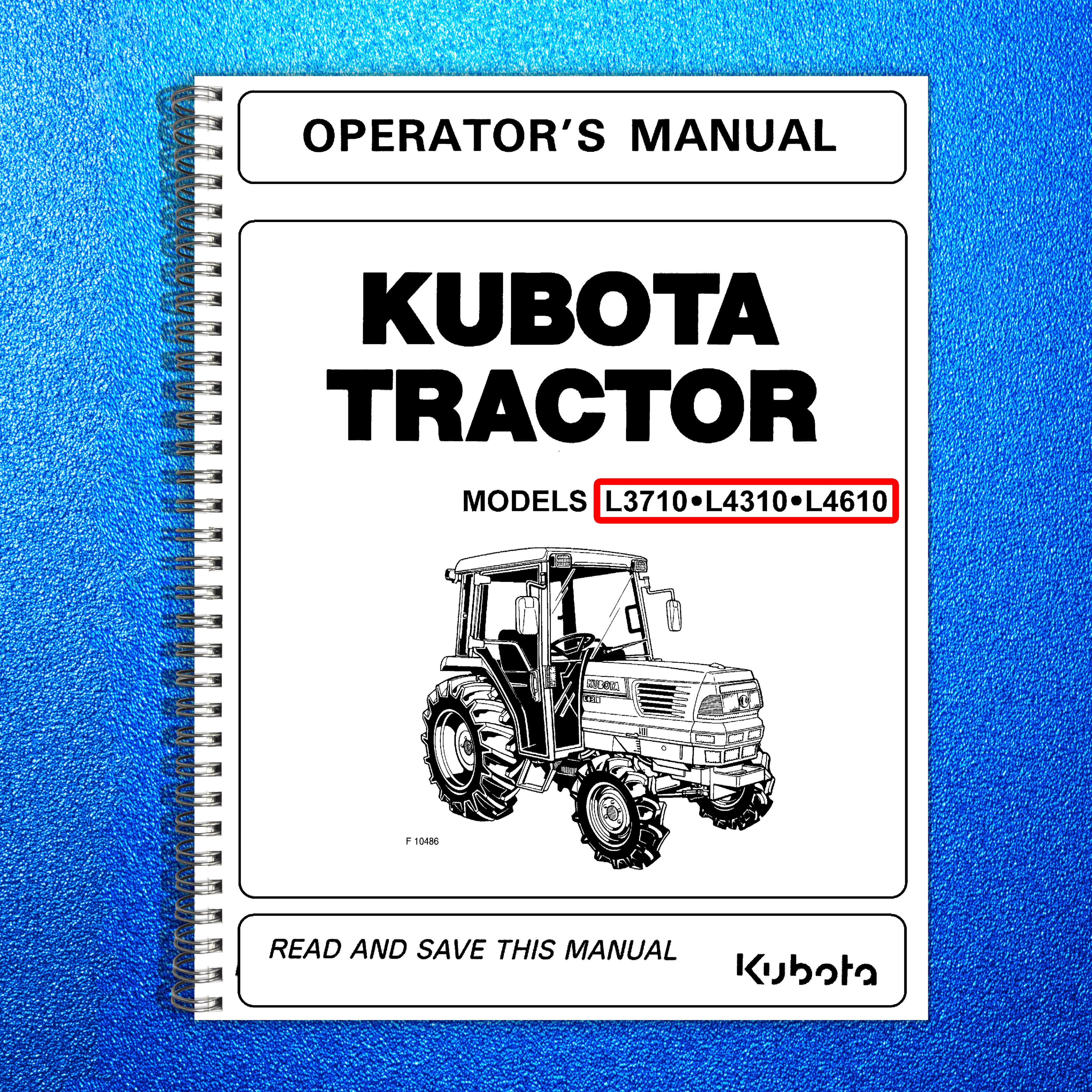 KUBOTA L3710 L4310 L4610 CAB OPERATORS MANUAL - WIRE BOUND - PROTECTIVE COVERS