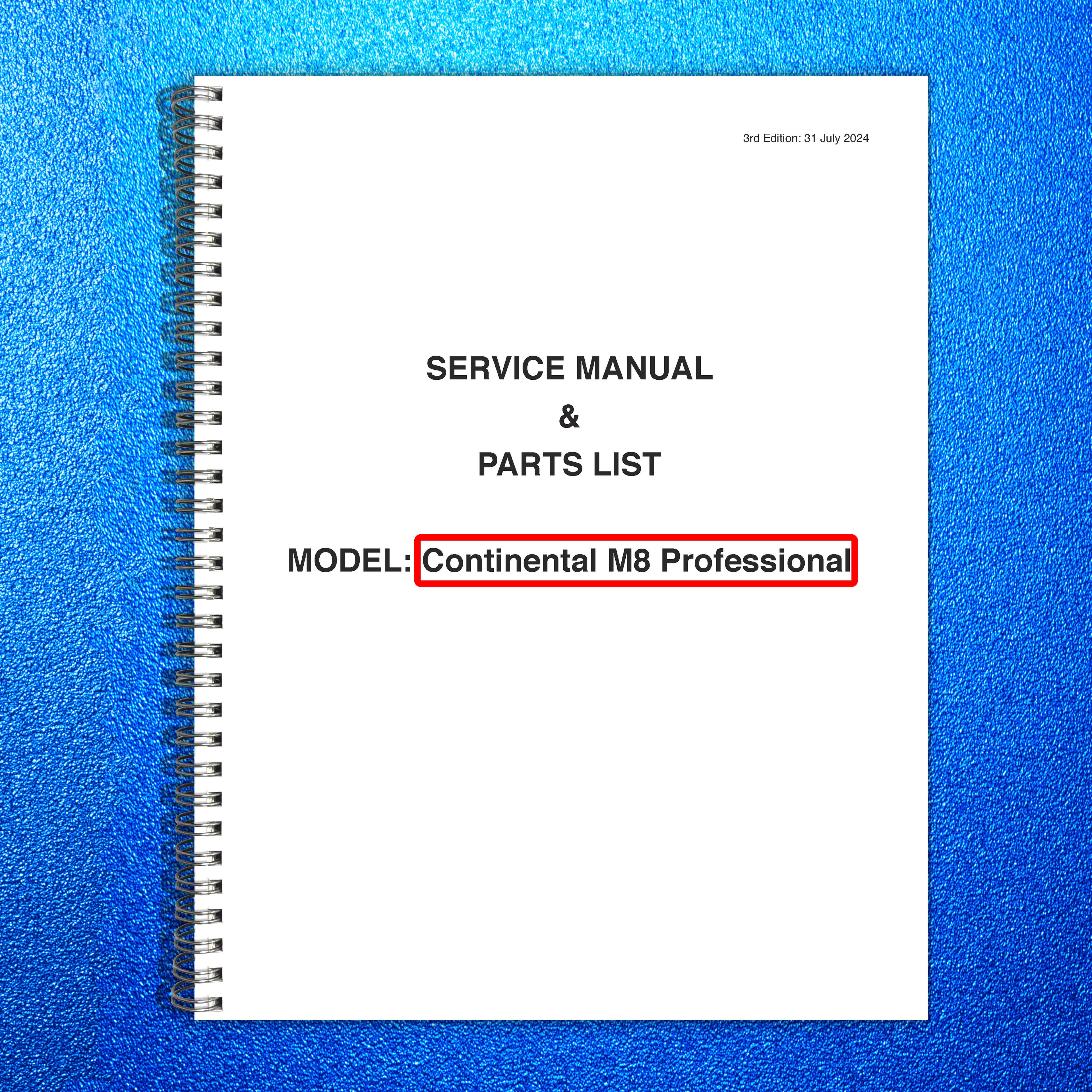 CONTINENTAL M8 Professional Service And Parts Manual 2024 - WIRE BOUND - COVERS