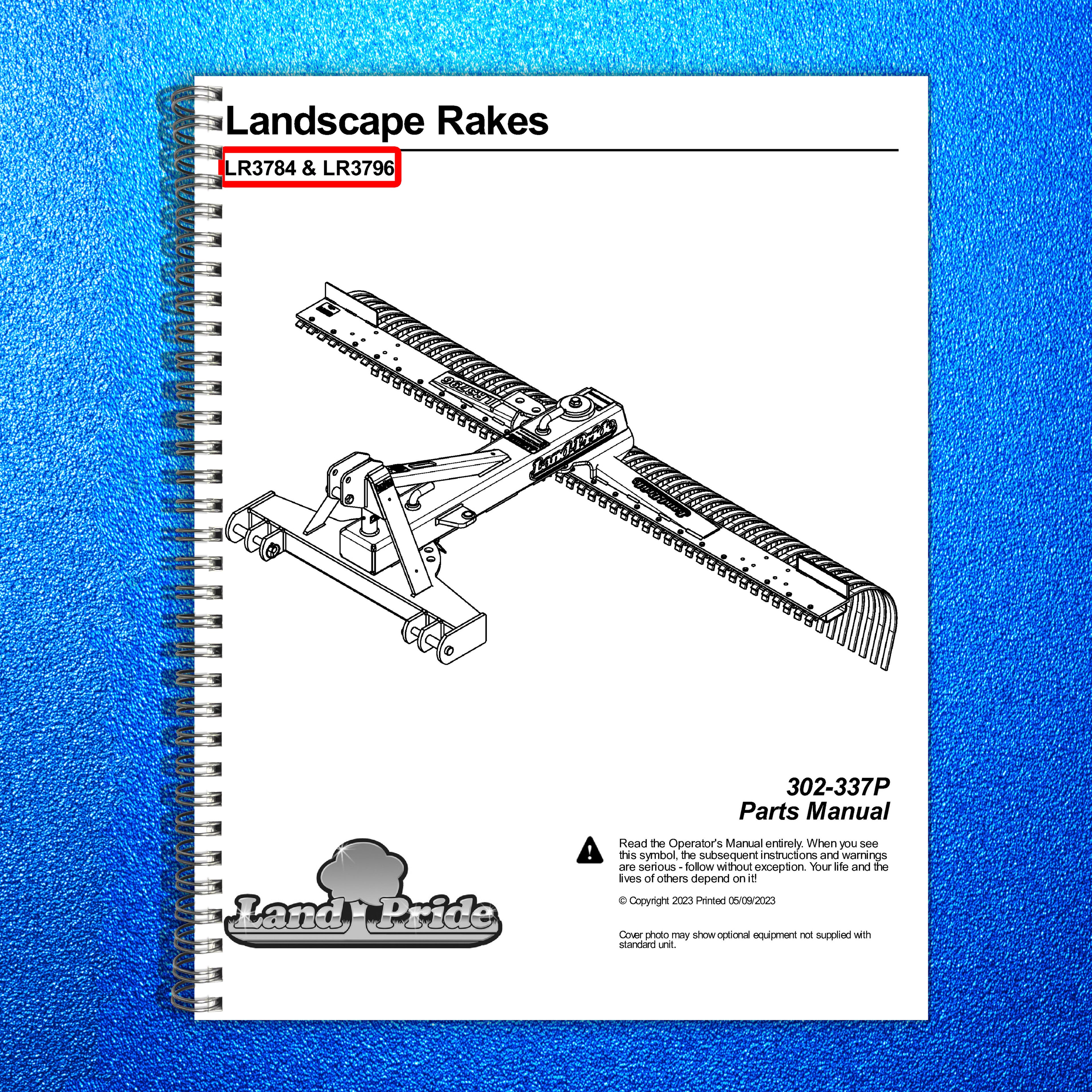 LAND PRIDE LR37 Series Landscape Rakes Parts Manual 2023 - WIRE BOUND - COVERS