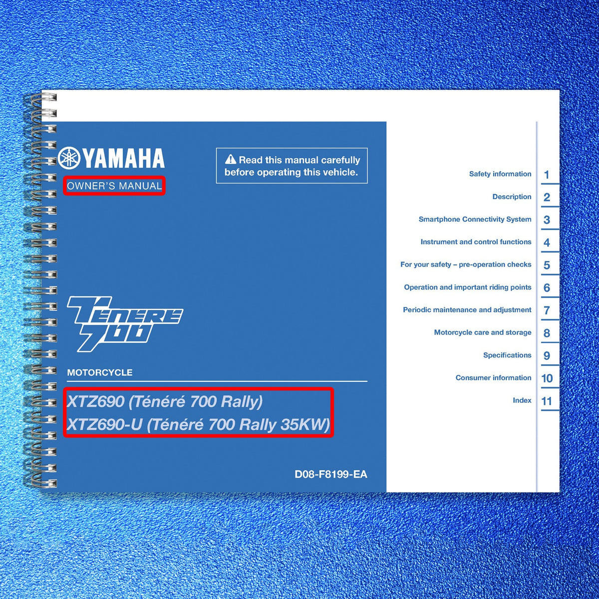 YAMAHA Tenere 700 Rally Edition Motorcycle Owners Manual 2025 - WIRE BOUND