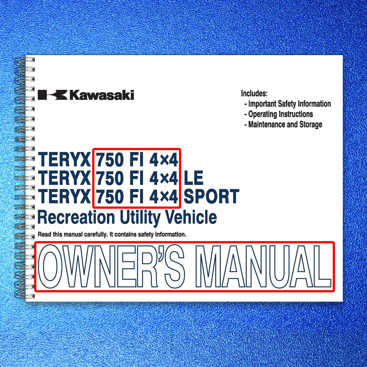 KAWASAKI Teryx 750 FI 4x4 Owners Manual 2012 - STEEL WIRE BOUND - TOUGH COVERS
