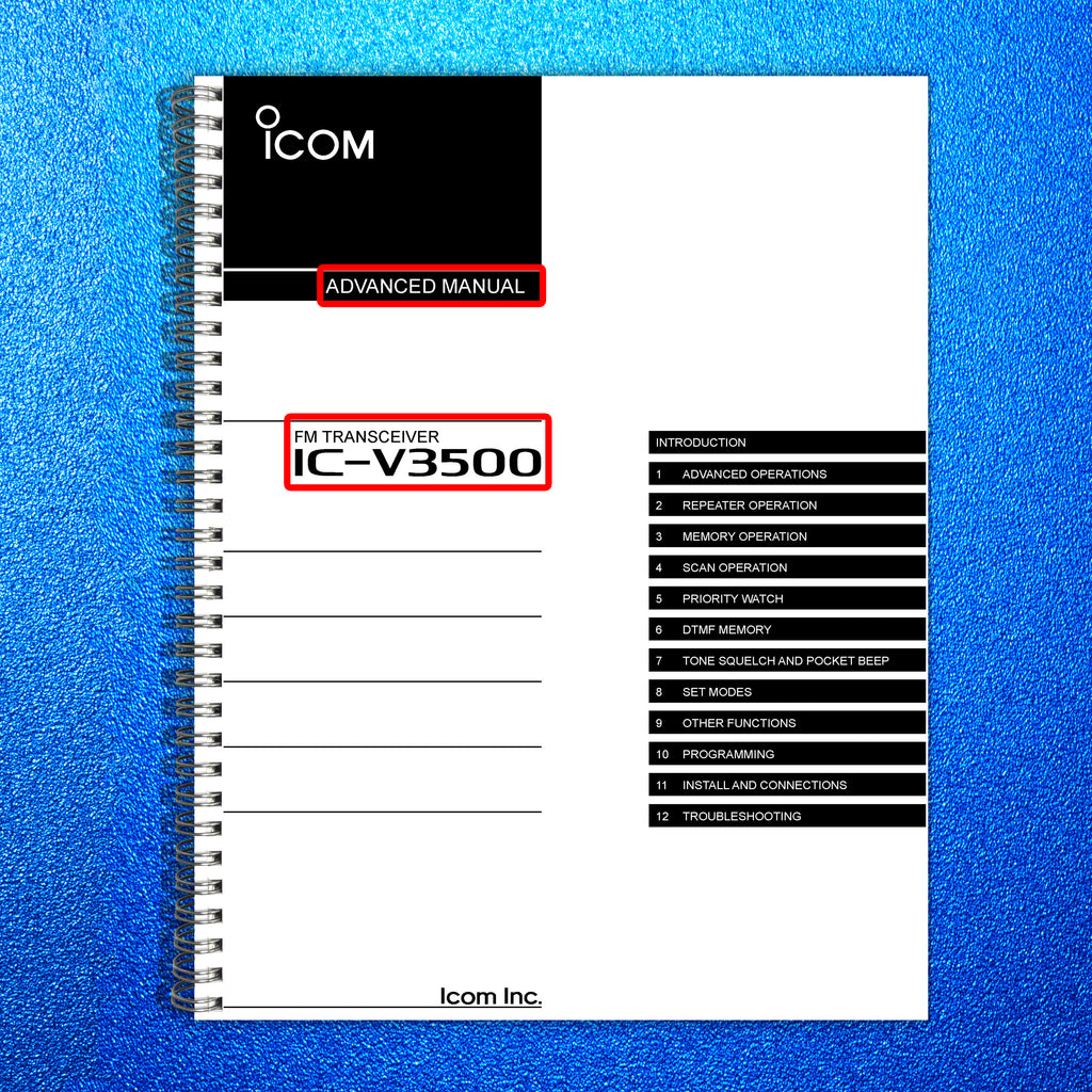 ICOM IC-V3500 TRANSCEIVER ADVANCED MANUAL - STEEL WIRE BOUND - PROTECTIVE COVERS