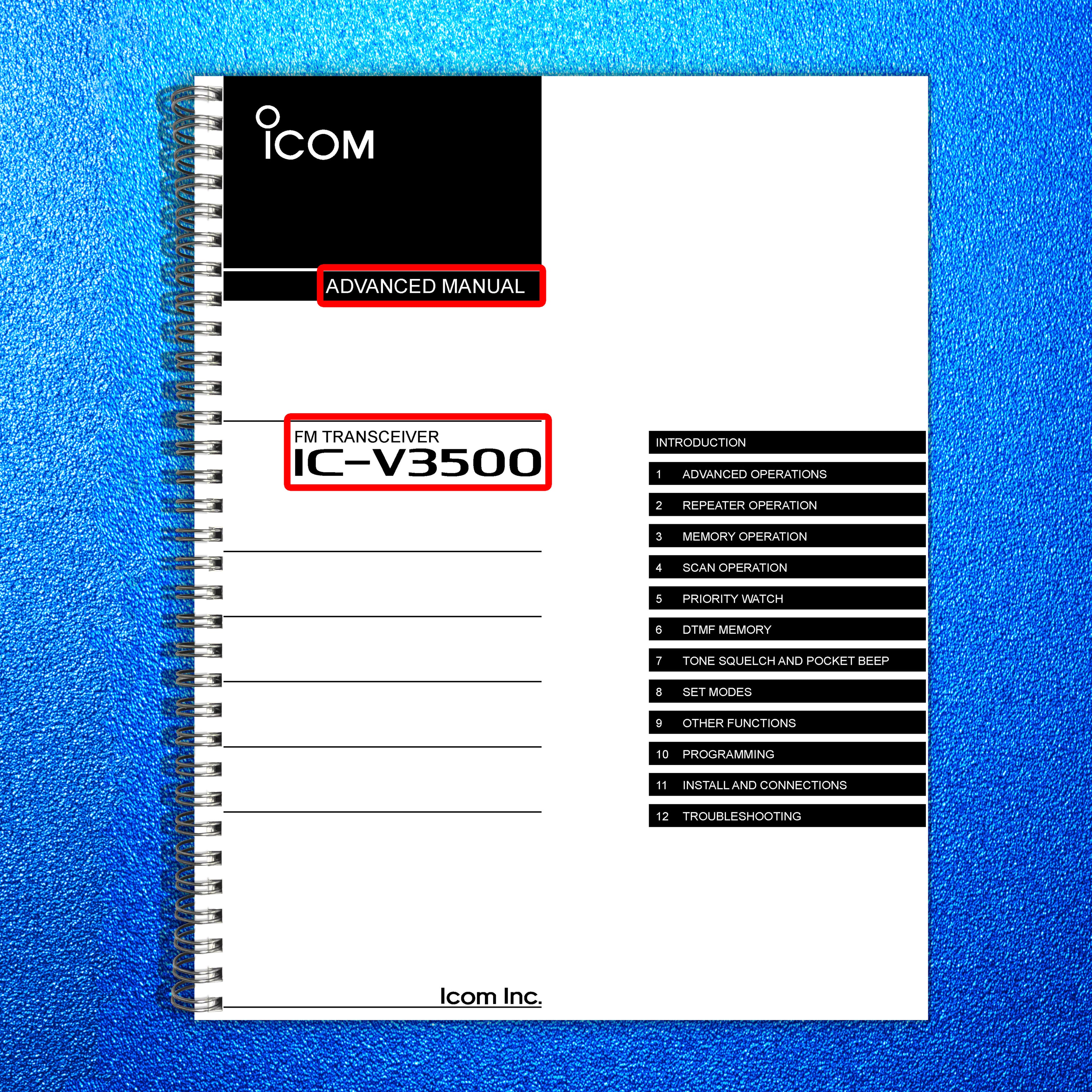 ICOM IC-V3500 TRANSCEIVER ADVANCED MANUAL - STEEL WIRE BOUND - PROTECTIVE COVERS